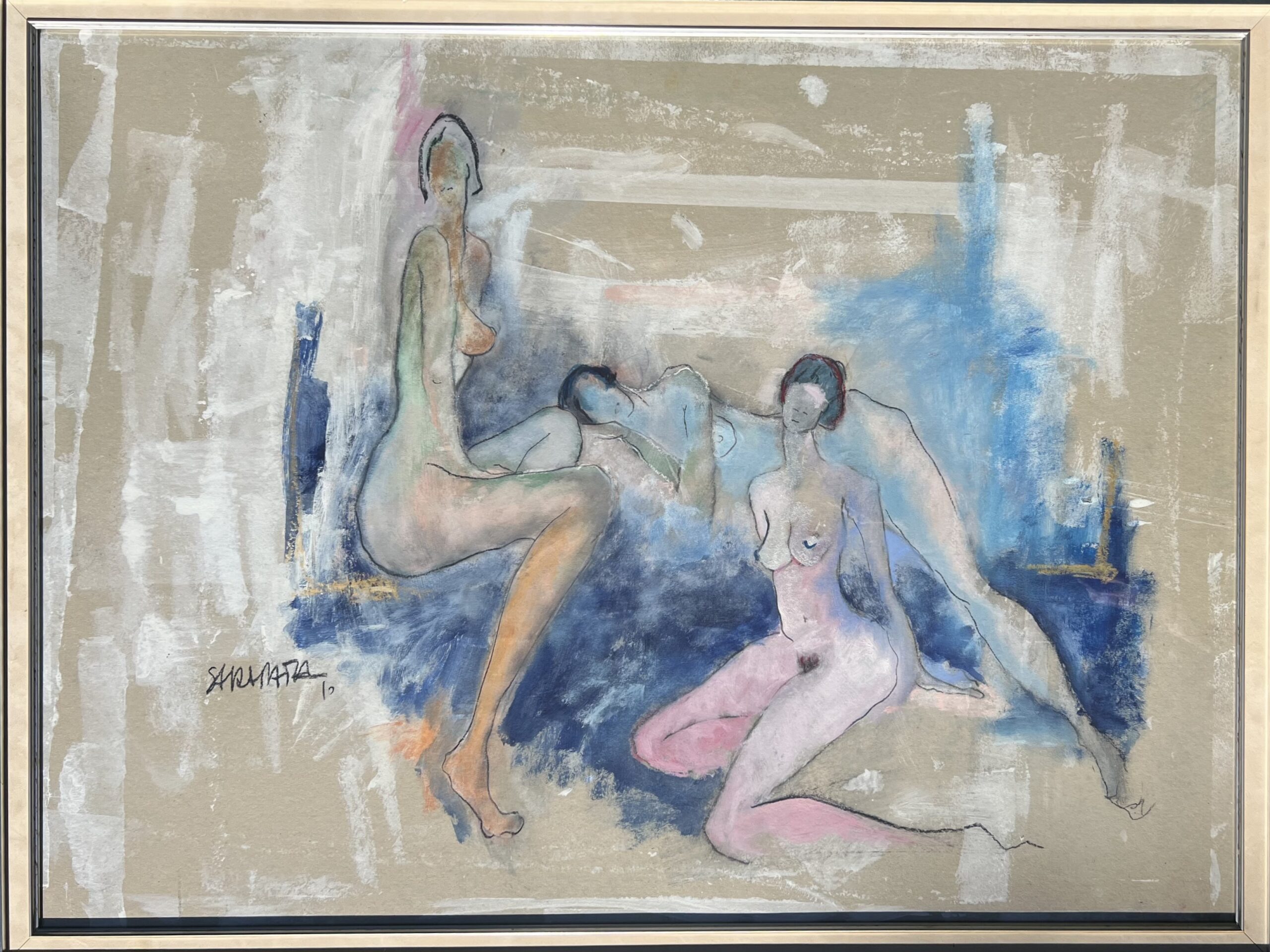 JOANNA SARAPATA 'Trzy Gejsze' 2009, 80x110cm, pastel, węgiel, gwasz