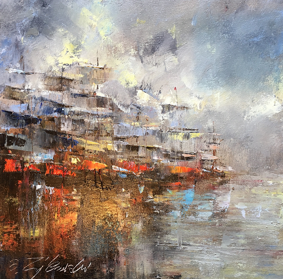 STANISŁAW ZAJKOWSKI 'Marina abstract' olej, płótno, 30x30cm