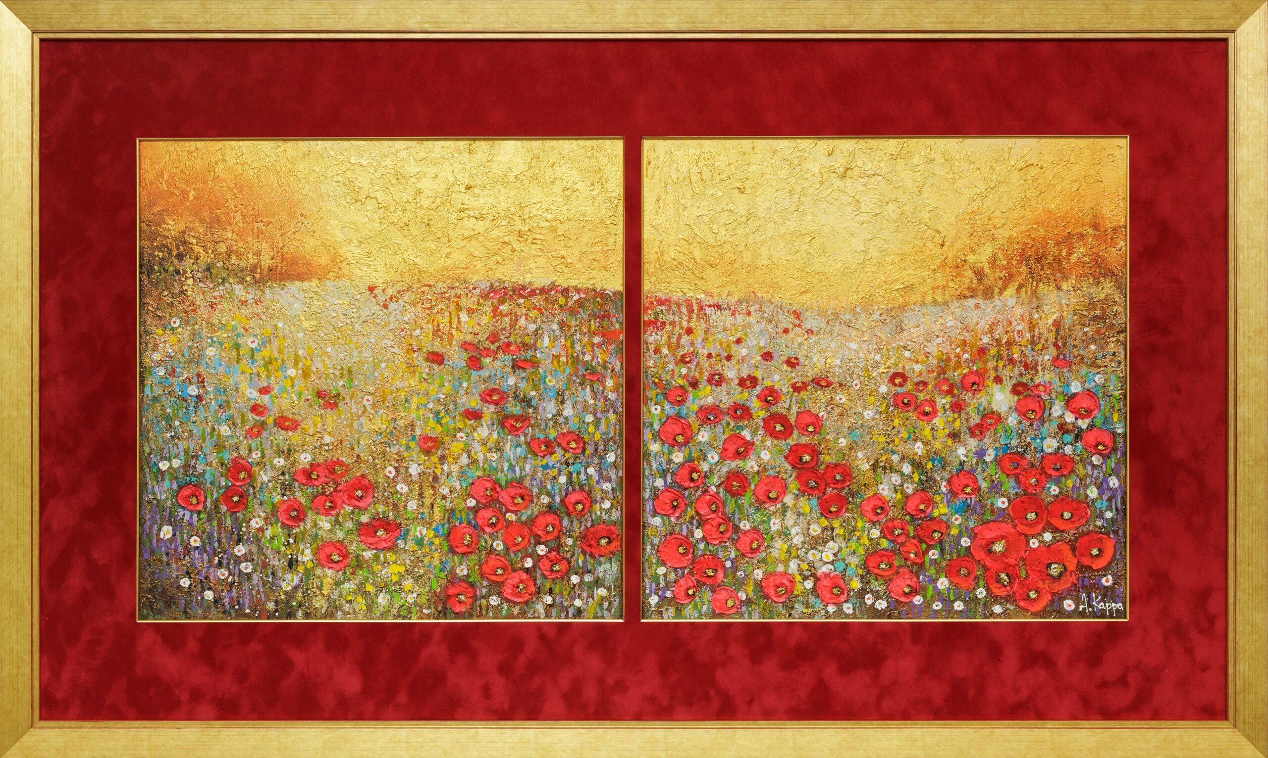 ALICJA KAPPA 'Tam, gdzie lato nie gaśnie, dyptyk', olej, akryl, szlagmetal, płótno, 130x90cm