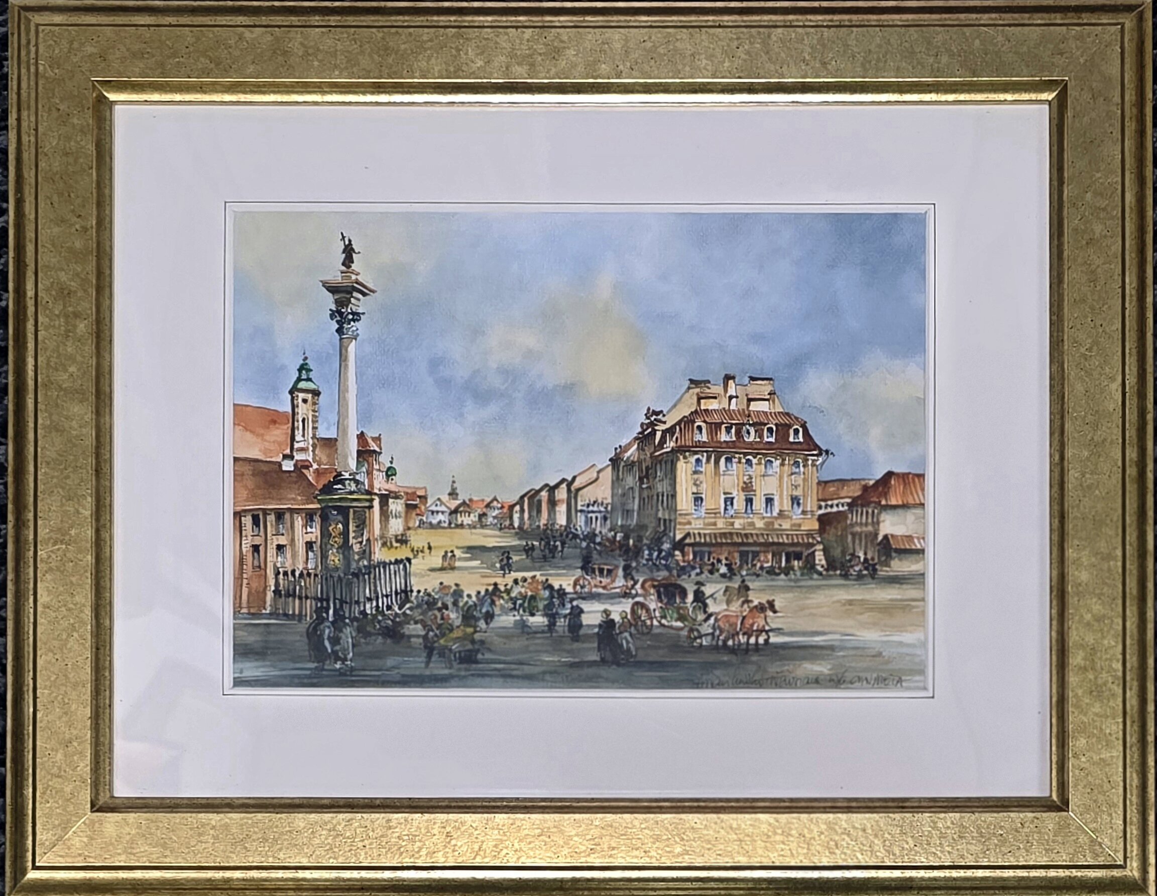 ANDRZEJ WASILEWSKI 'Warszawa Plac Zamkowy' akwarela, papier 20x29cm