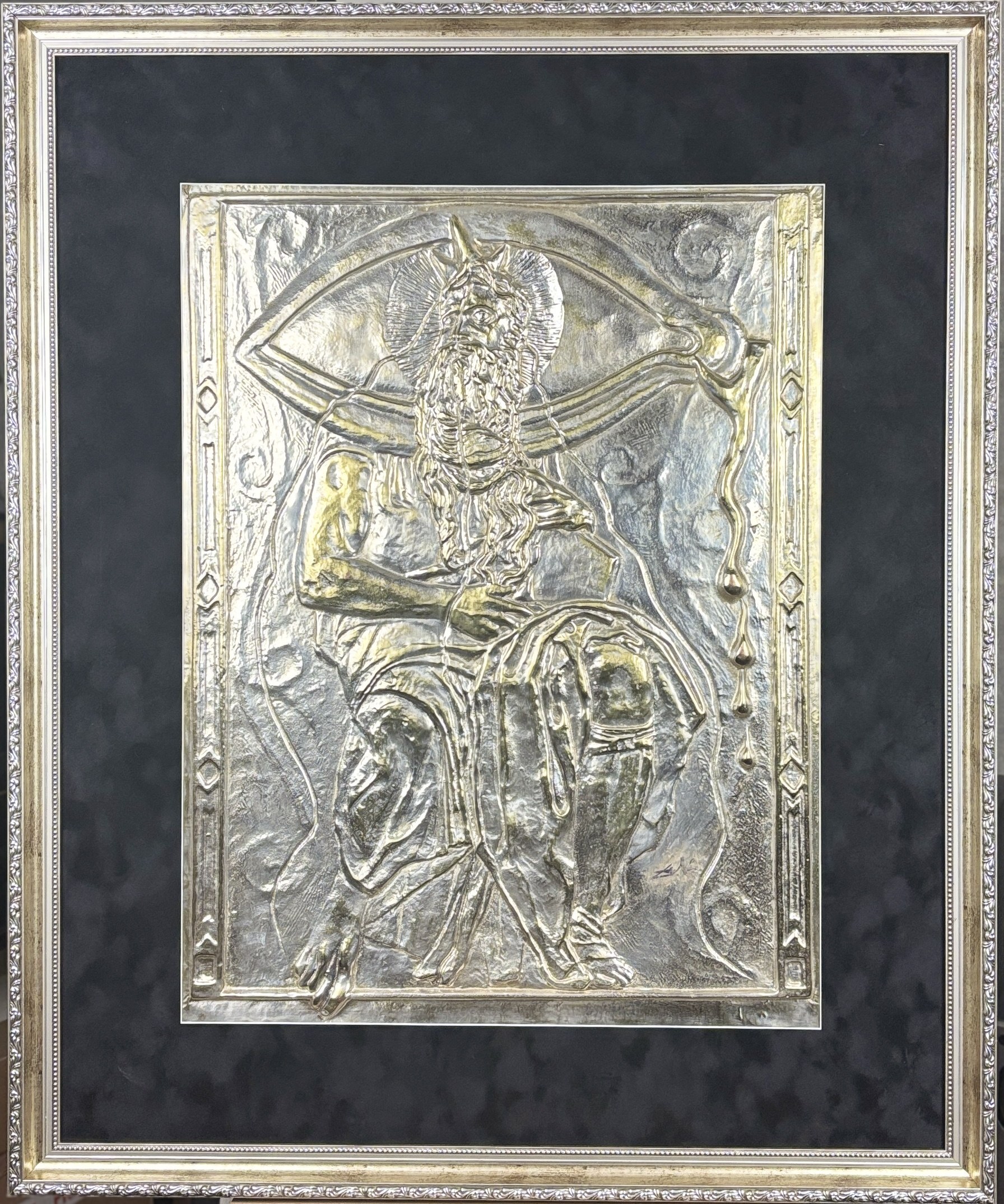SALVADOR DALI 'Mojżesz i Monoteizm' Płaskorzeźba silver plated na mosiądzu, 69,5x54,5cm