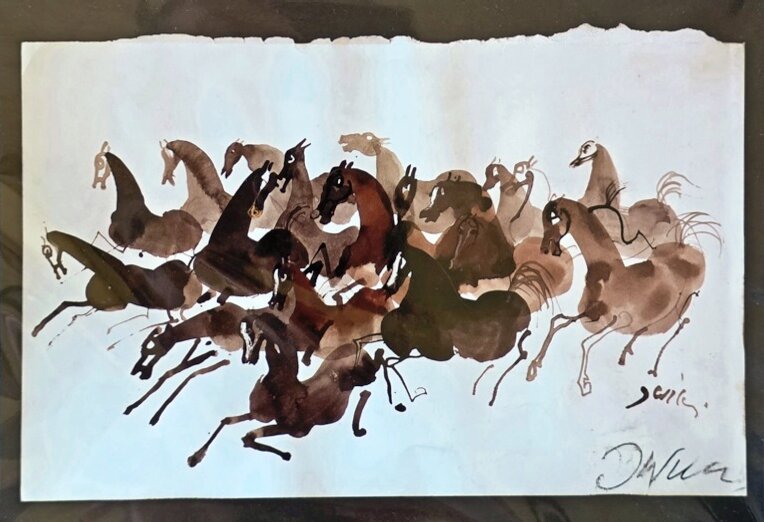 JÓZEF WILKOŃ 'Studia koni', Pocztówka (sygnowana przez artystę)