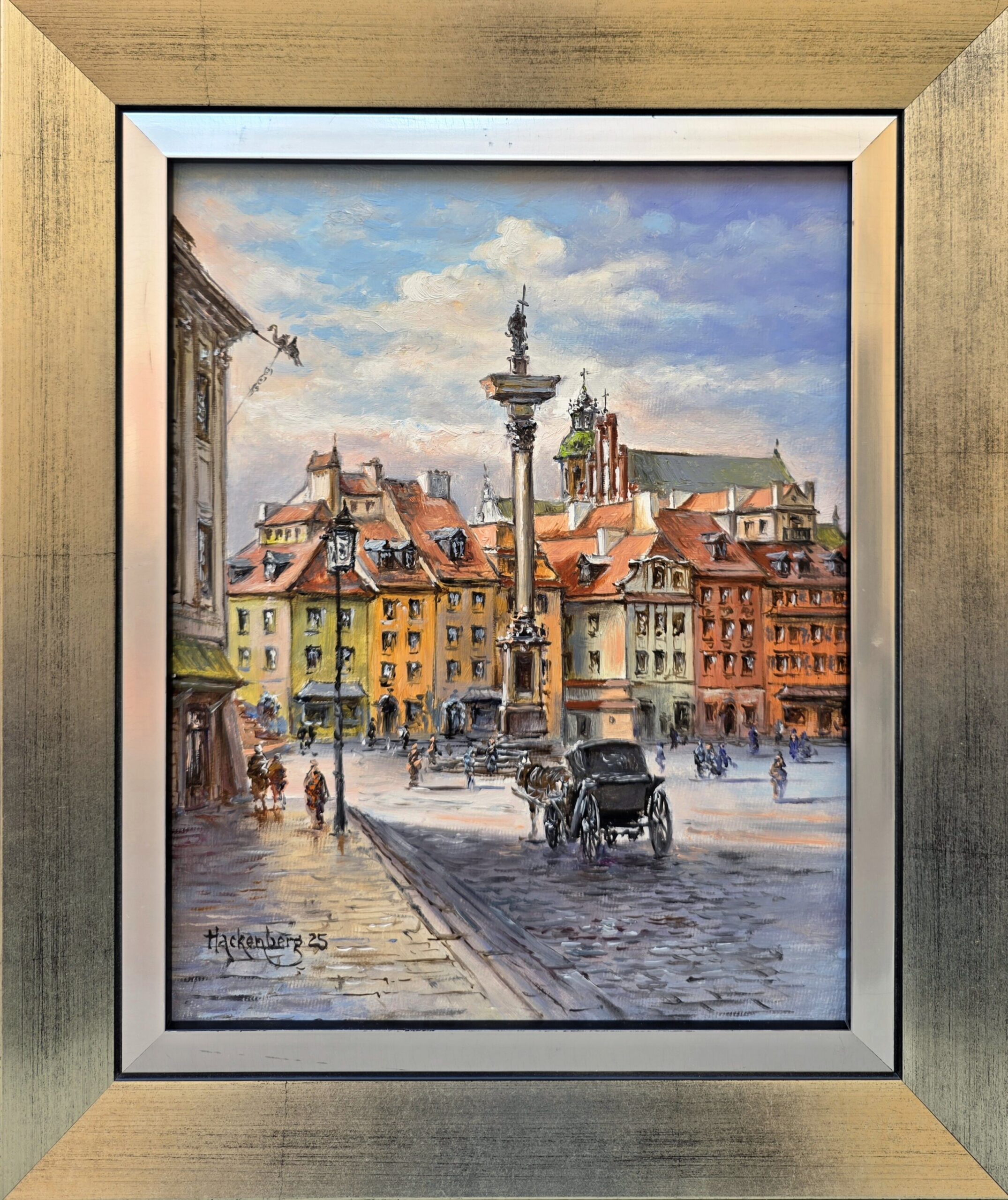 WITOLD HACKENBERG 'Warszawa Plac Zamkowy', olej, płótno, 24x30cm