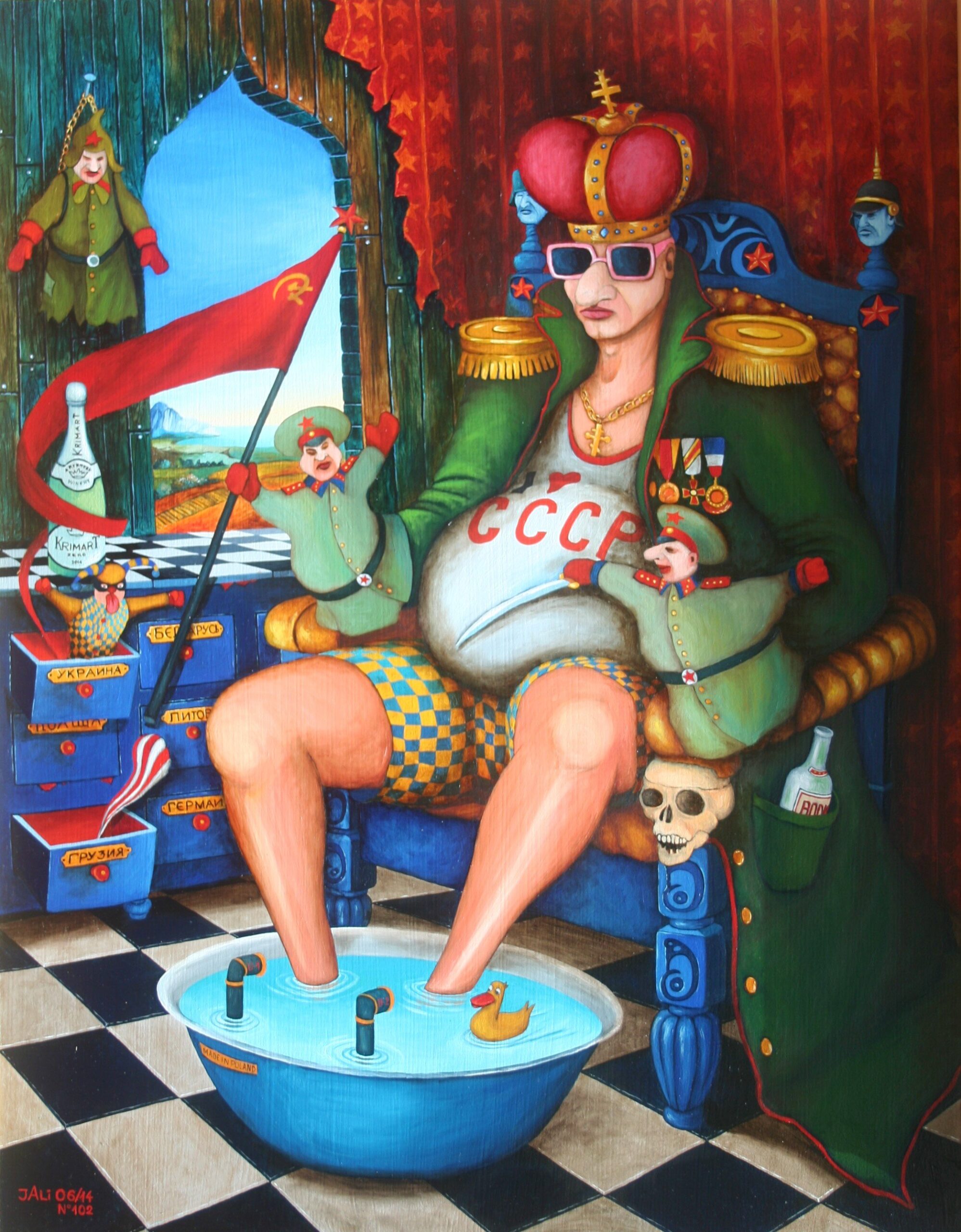 JACEK LIPOWCZAN 'Car jest zmęczony', olej, deska, 75x55cm