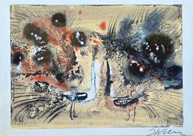 JÓZEF WILKOŃ 'Studium pawia', Pocztówka (sygnowana przez artystę)