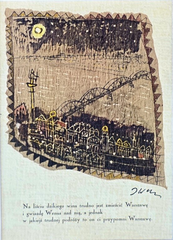 JÓZEF WILKOŃ 'Dzikie wino - K. I. Gałczyńskiego', Pocztówka (sygnowana przez artystę)