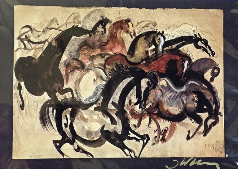 JÓZEF WILKOŃ 'Studia koni', Pocztówka (sygnowana przez artystę)