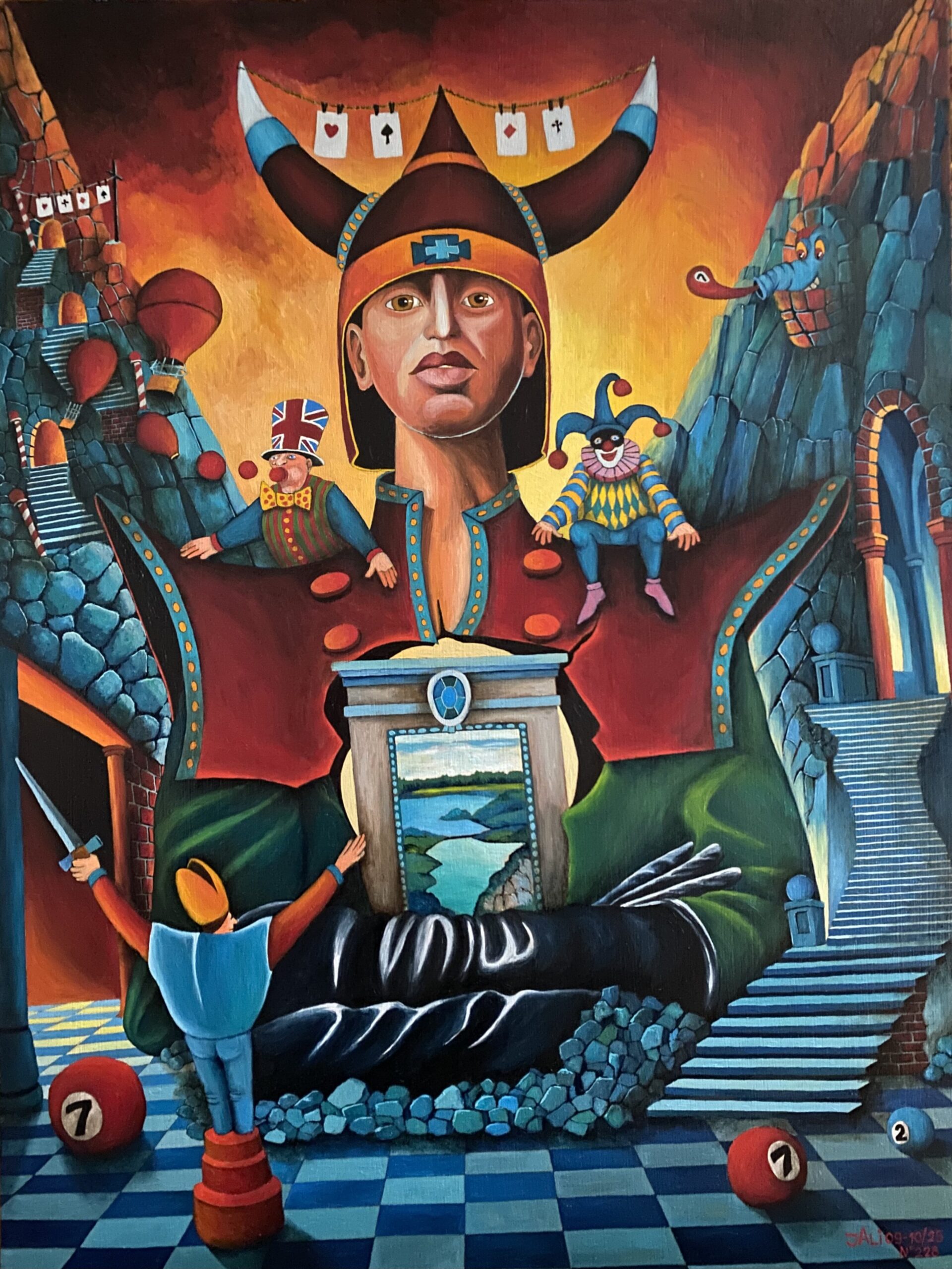 JACEK LIPOWCZAN 'Strażnik trzech bram', olej, deska, 75x50cm