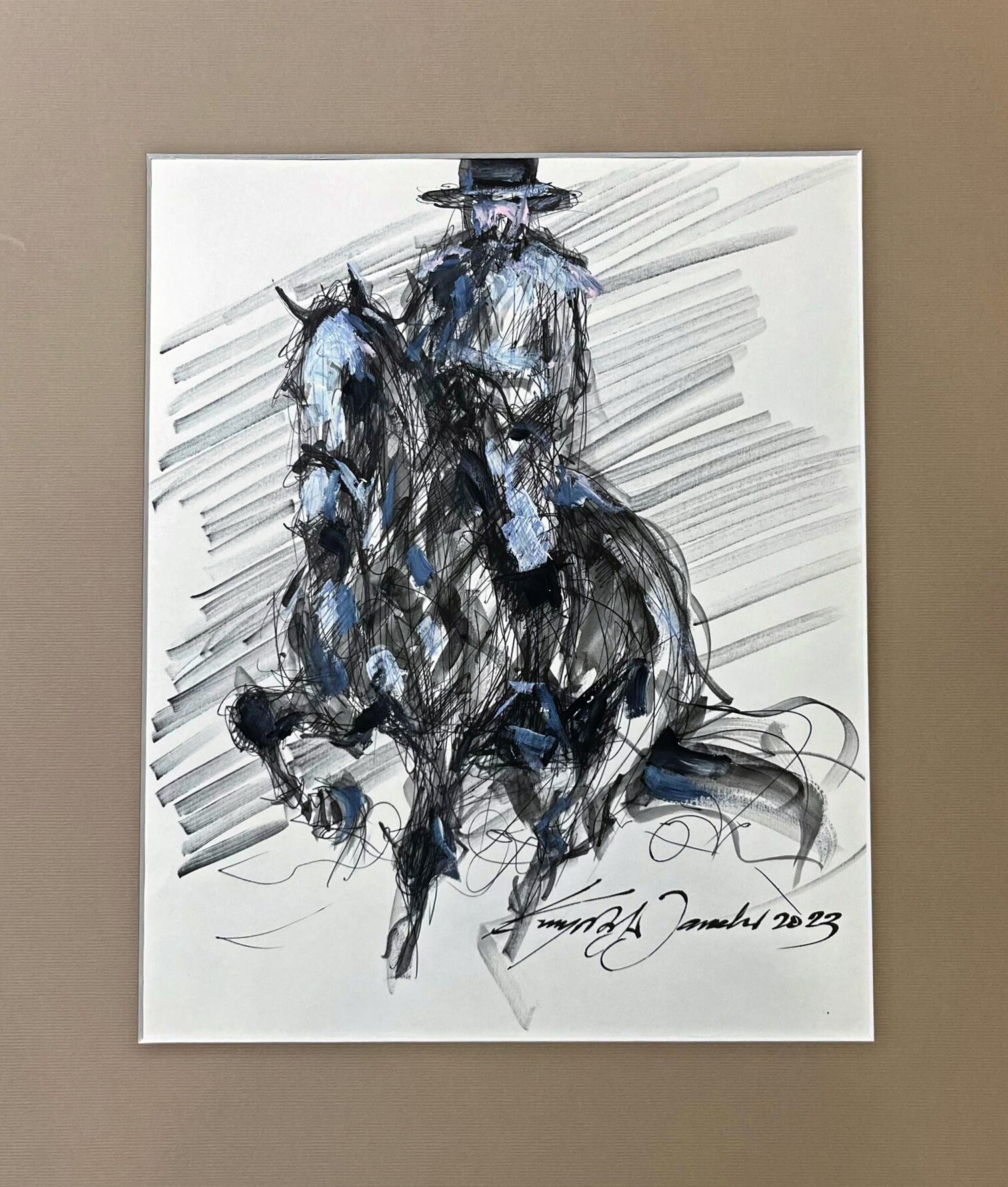 KRZYSZTOF JAROCKI 'Jeździec', akwarela, tusz, papier, 40x30cm