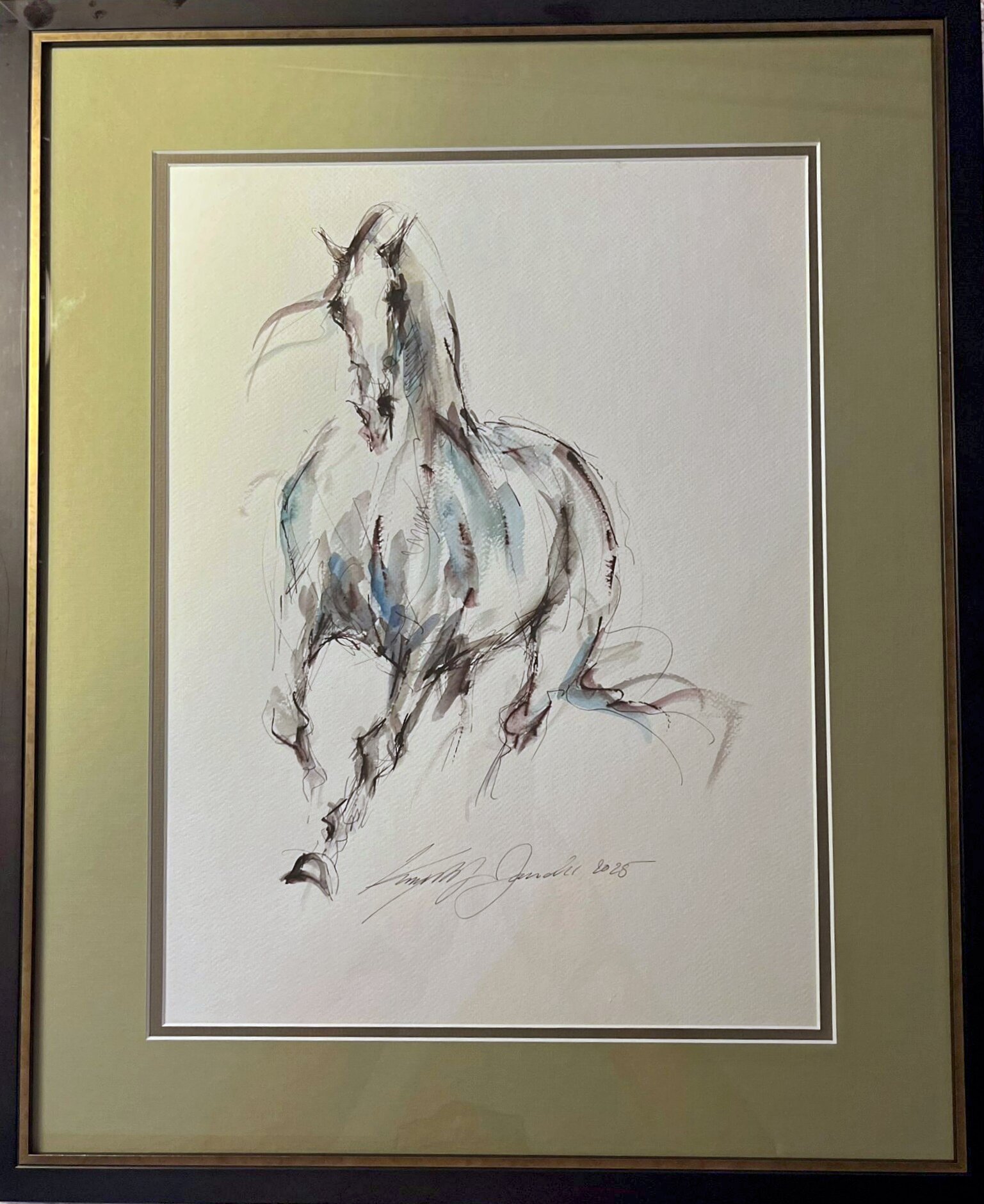 KRZYSZTOF JAROCKI 'Koń', akwarela, tusz, papier, 47x34cm