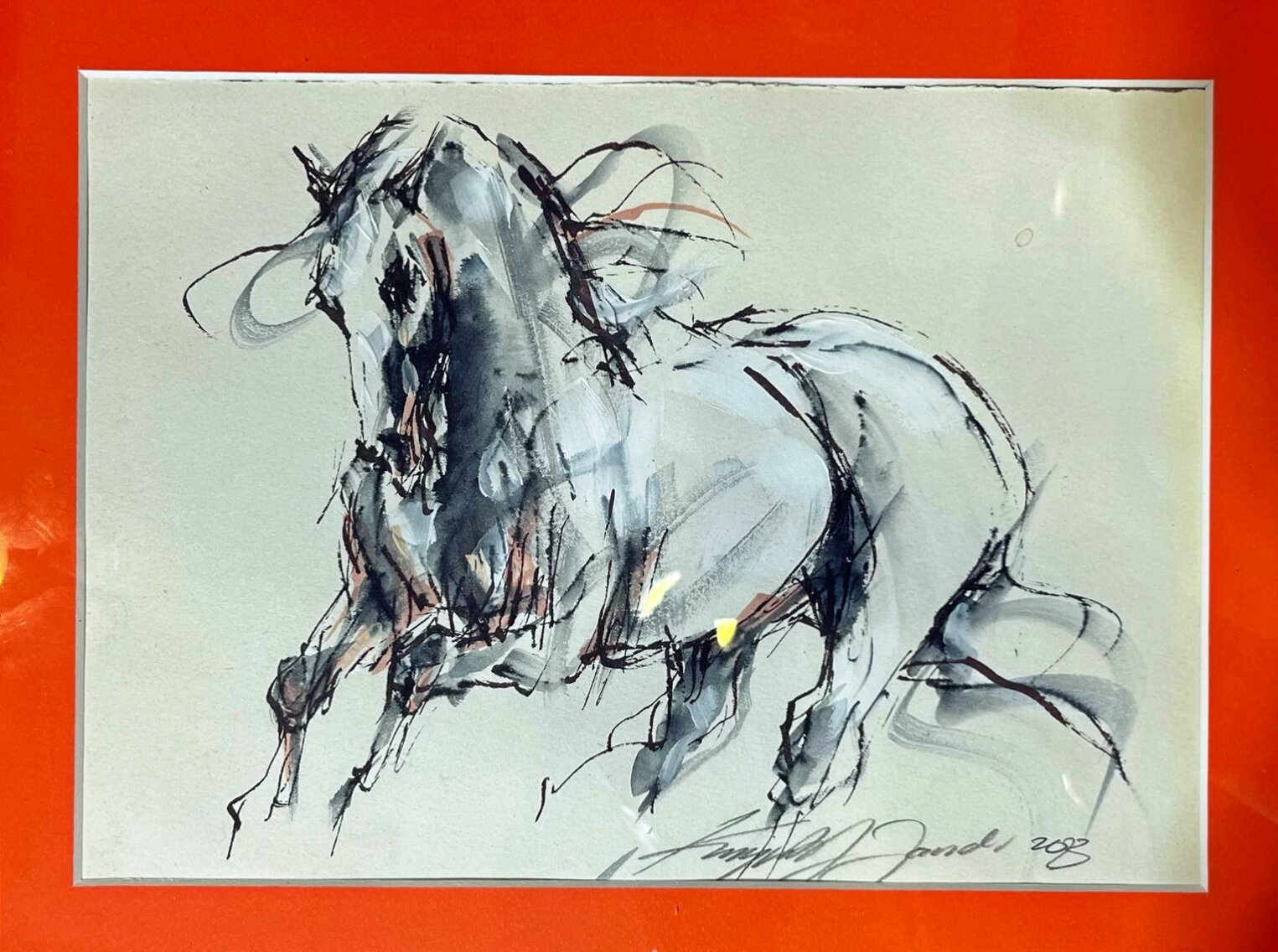 KRZYSZTOF JAROCKI 'Koń', akwarela, tusz, papier, A4