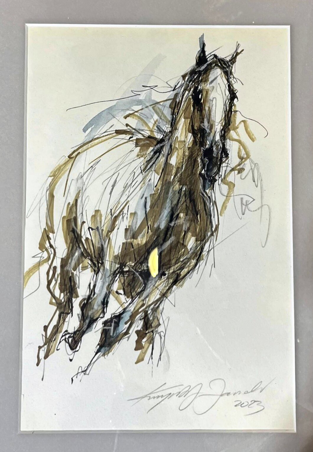 KRZYSZTOF JAROCKI 'Koń na prawo', akwarela, tusz, papier, A4