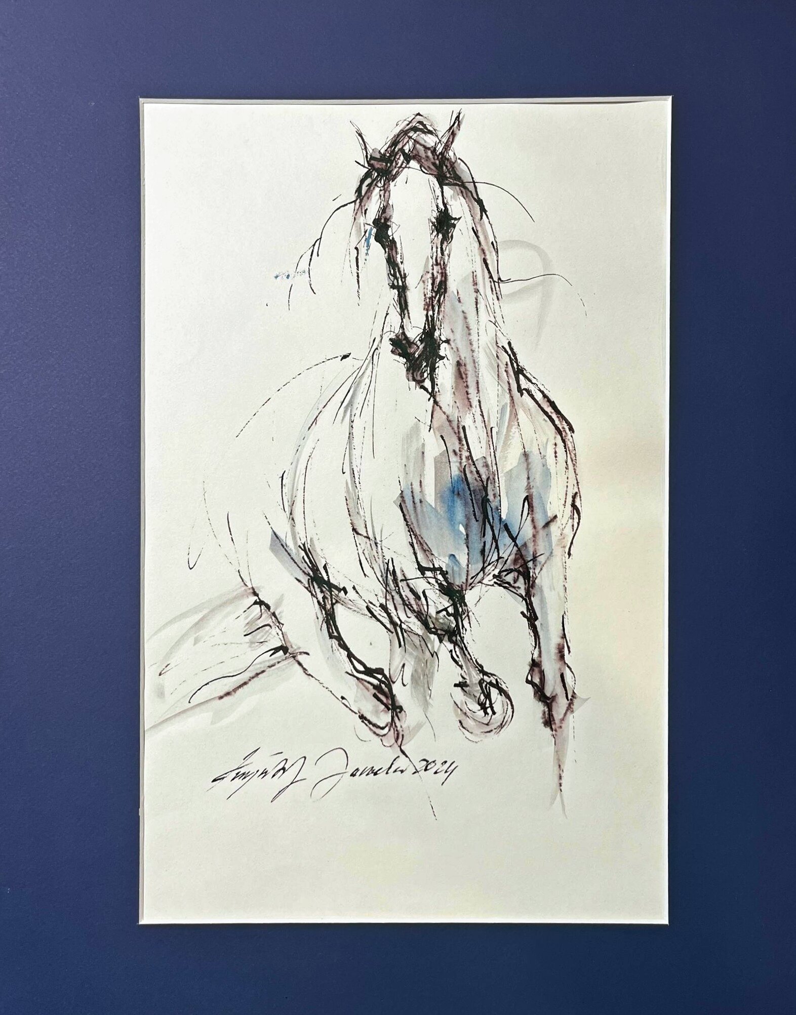 KRZYSZTOF JAROCKI 'Koń', akwarela, tusz, papier, 40x30cm
