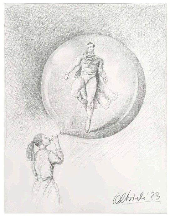 RAFAŁ OLBIŃSKI 'A dream from krypton', ołówek, 57x46,5cm