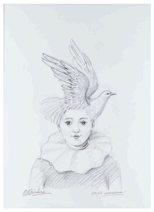 RAFAŁ OLBIŃSKI 'Myśli nieuczesane', ołówek, 70x50cm