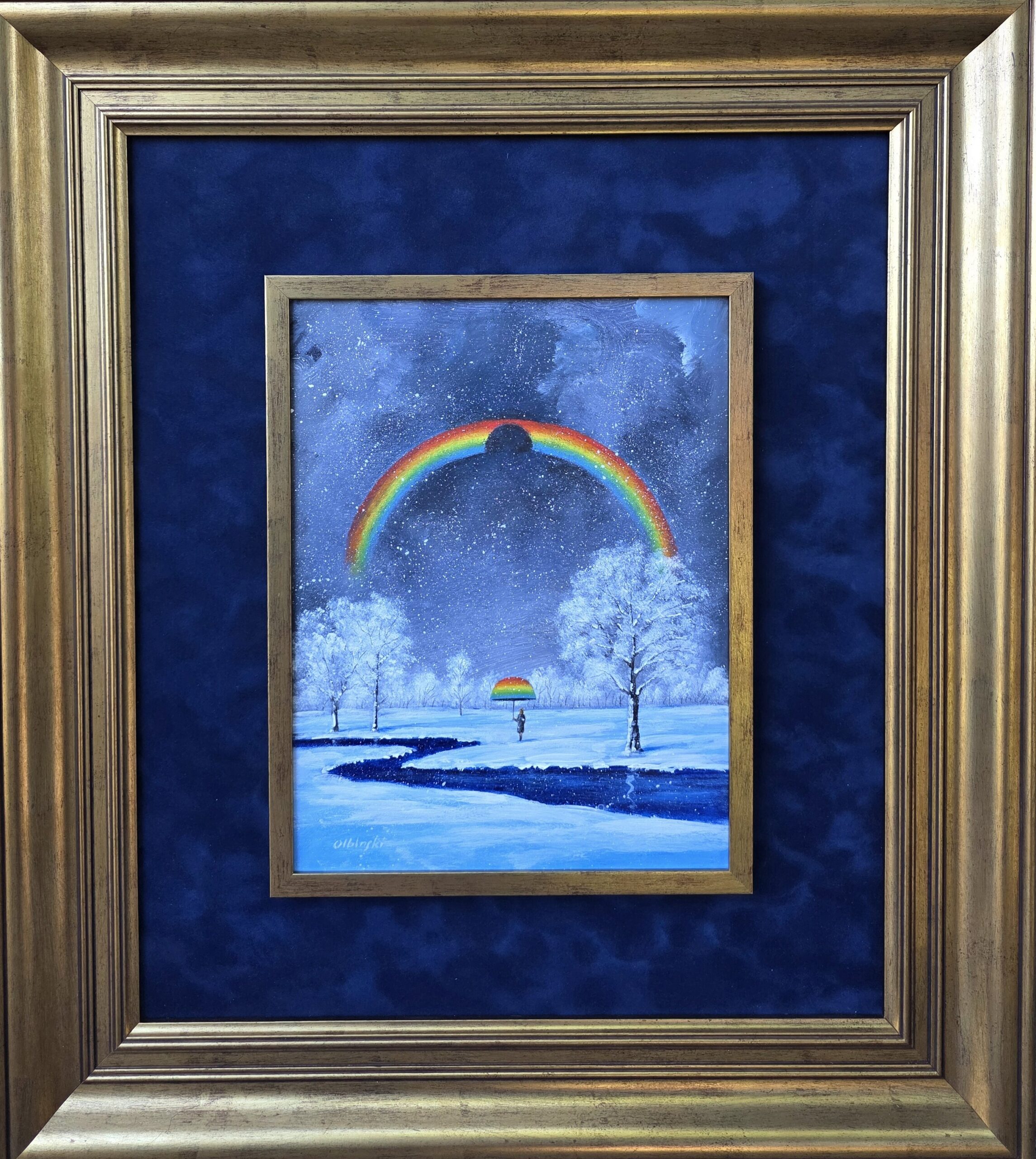 RAFAŁ OLBIŃSKI 'She is the rainbow in the sky' olej, akryl, płótno, 35x27cm