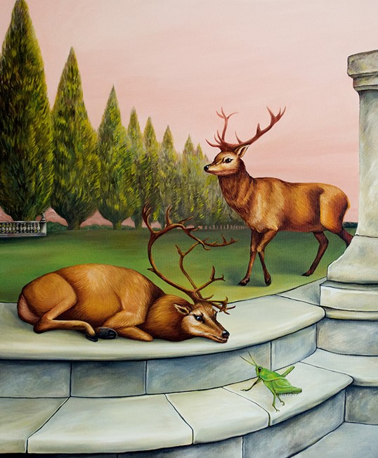 OKSANA REZNIK 'Przyjaciele' olej, akryl, płótno, 90x75cm