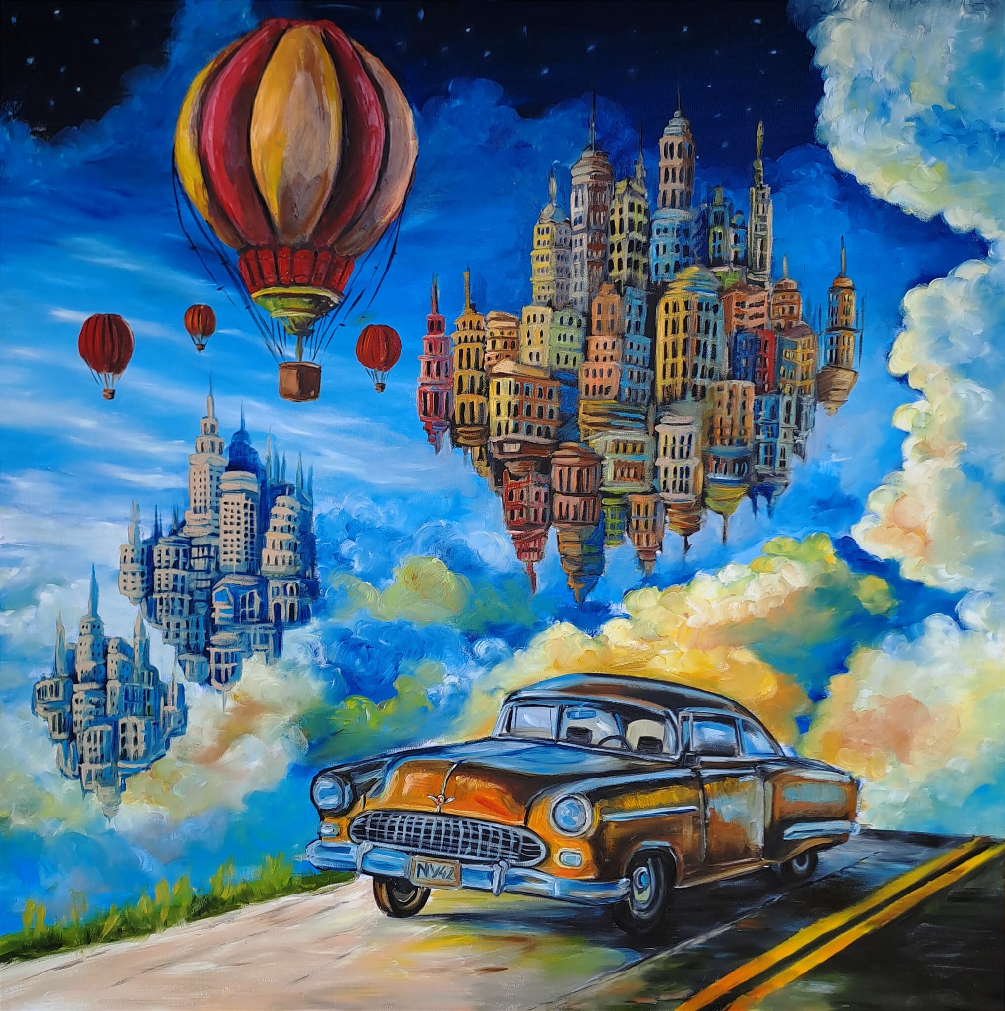 KINGA ZAWIDLAK 'Punkt widokowy', olej, płótno, 100x100cm