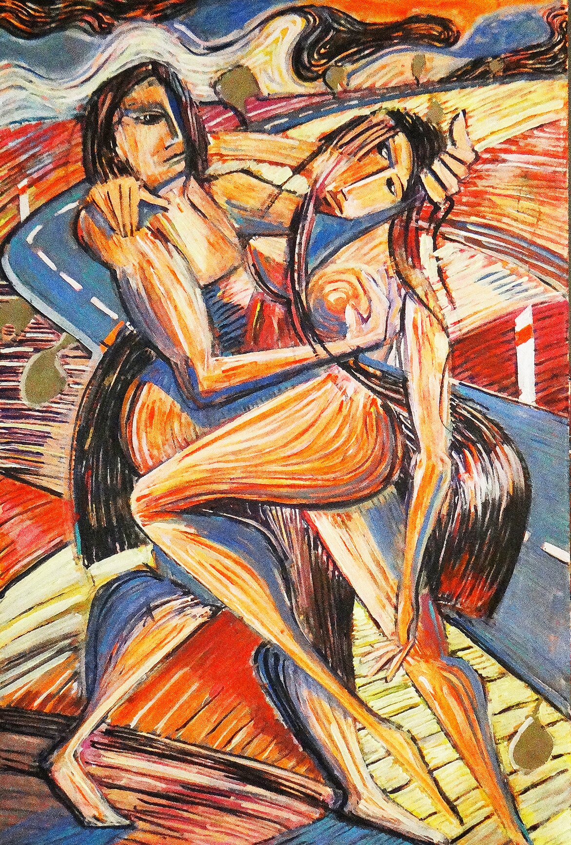 TOMASZ KURAN 'Dawid i Batszeba gdzieś na zakręcie' akryl na płótnie, 116x73cm