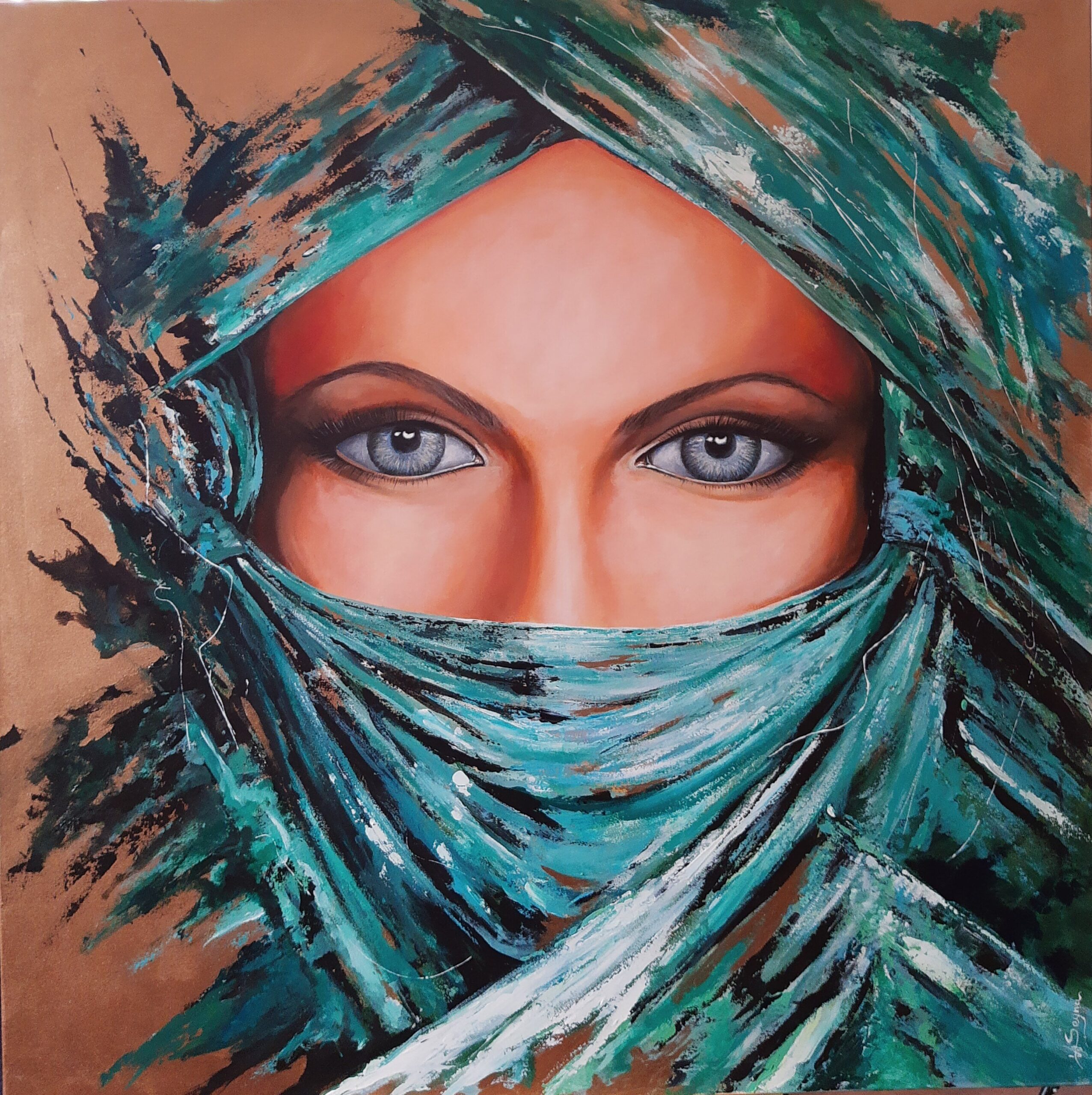 WALTER SEYNA 'Nikab' olej, płótno, 100x100cm