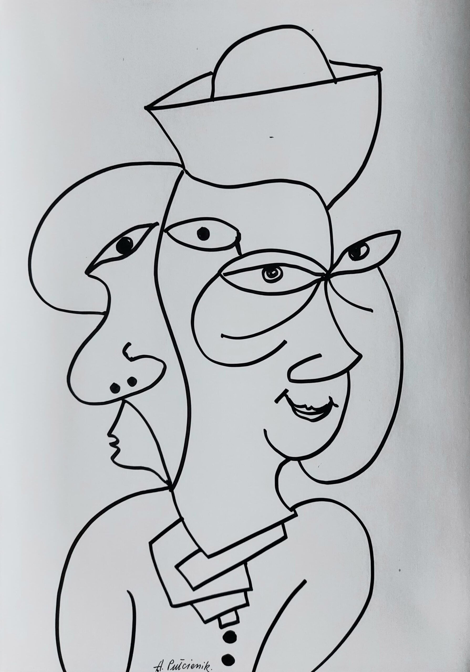 HENRYK PŁÓCIENNIK 'Rysunek z cyklu Rozmowy Henryka Płóciennika z Krzysztofem Gockiem' flamaster, karton, 42x29,5cm