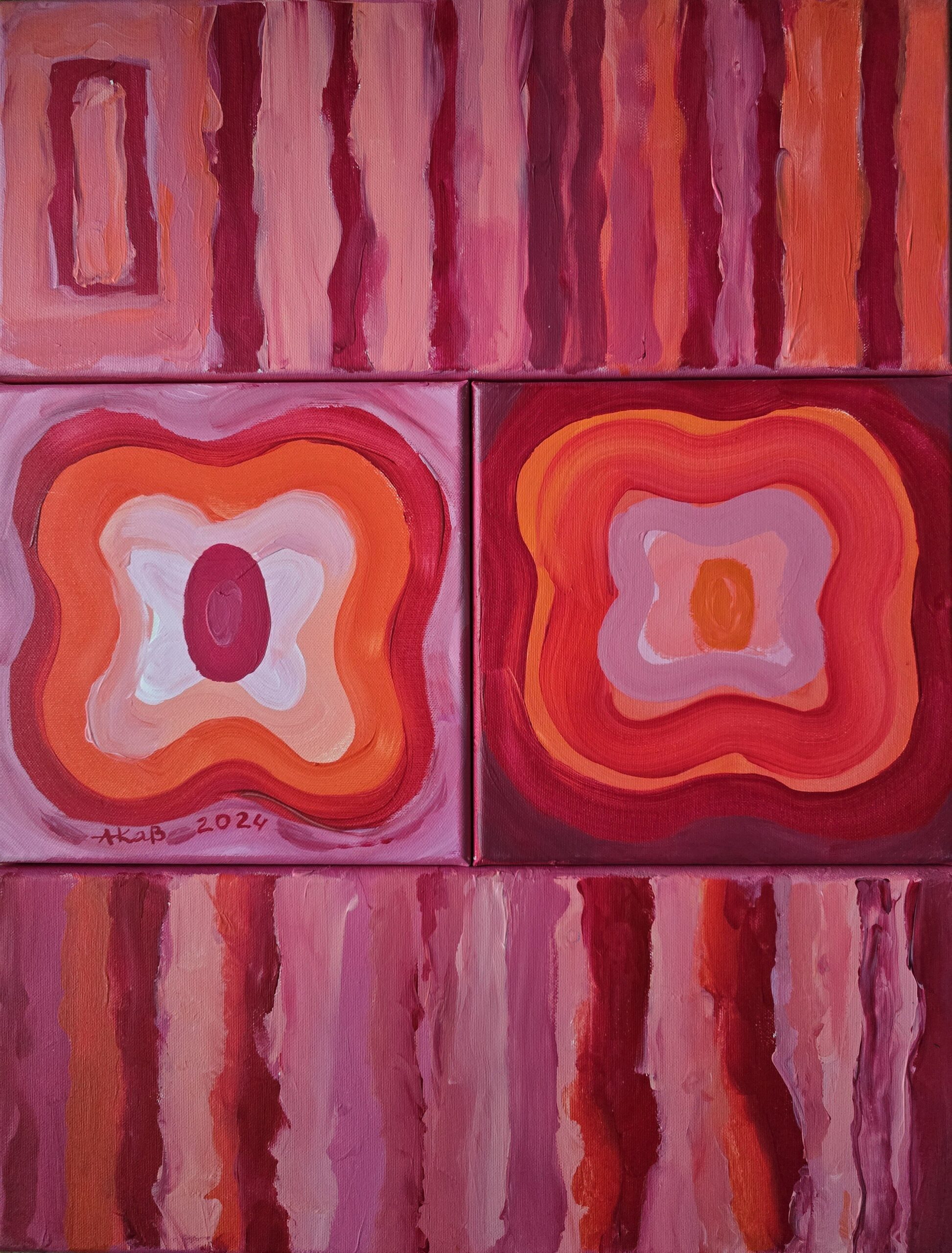 ANNA KABACIŃSKA-BANASZKIEWICZ 'R, kwadryptyk' olej, płótno, akryl, 65x50cm