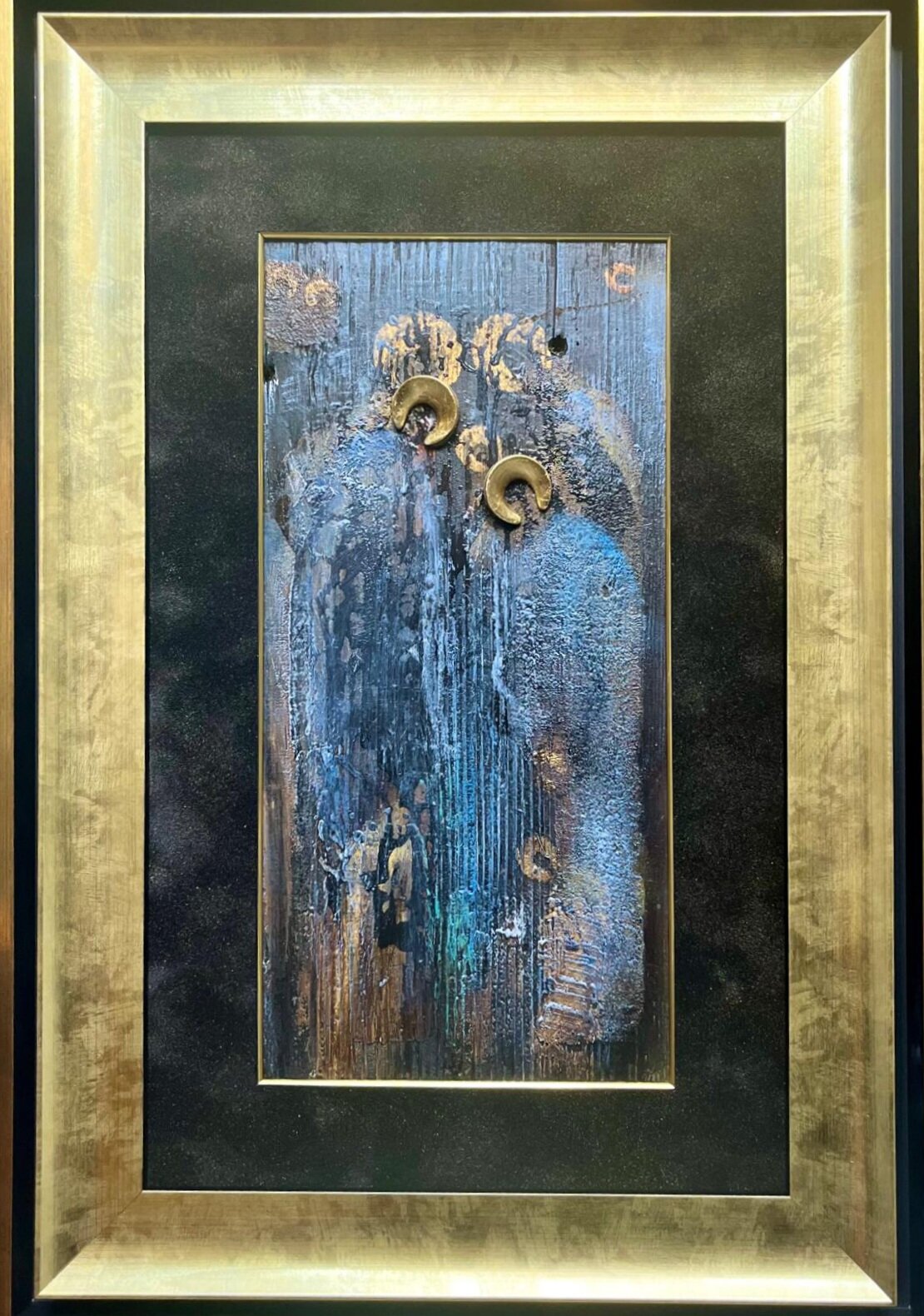 MAŁGORZATA DAWIDIUK 'Ikona Światło IV', 2025, technika własna, stara deska, 40x20cm