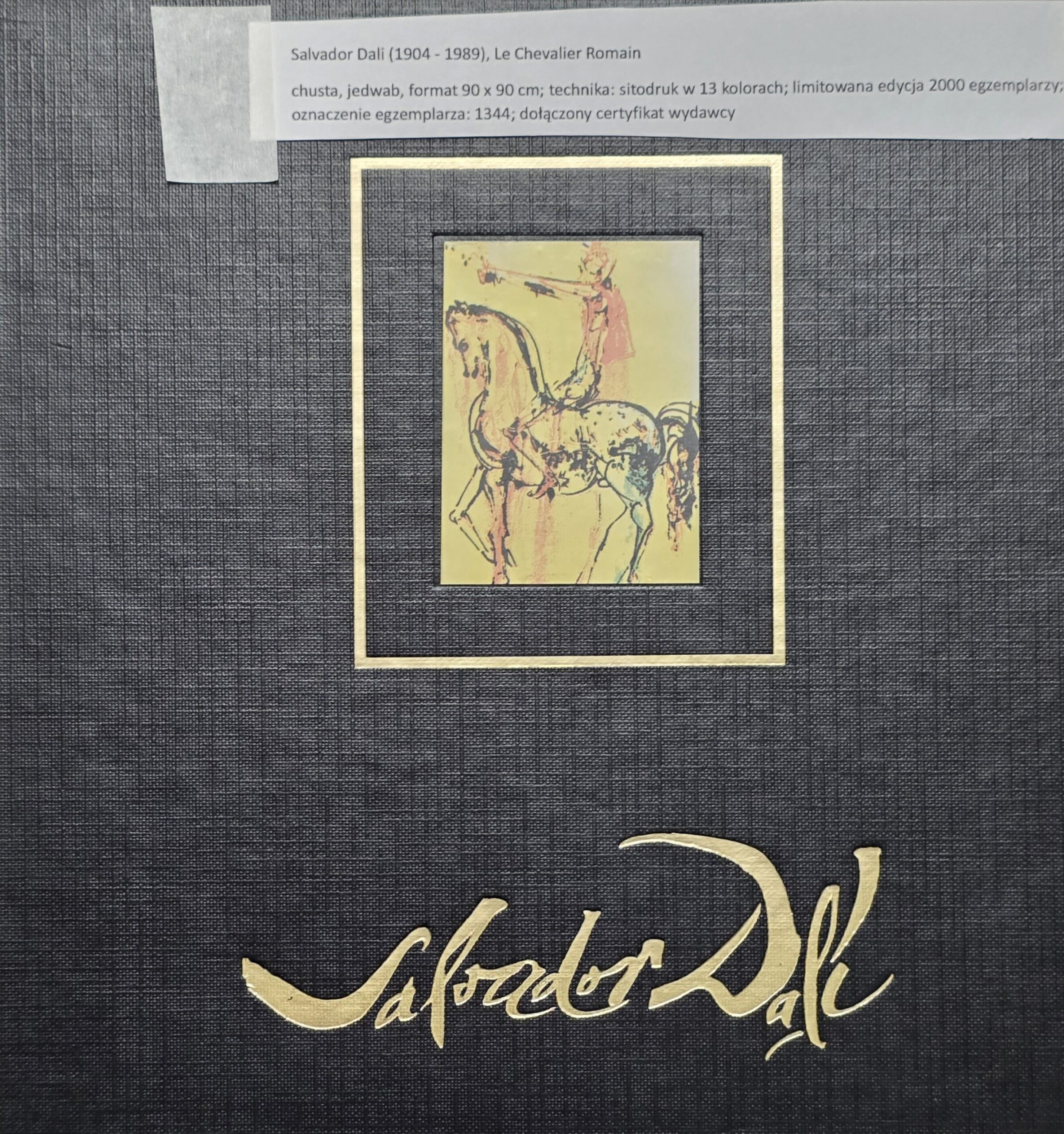 SALVADOR DALI 'Le Chevalier Romain' Chusta jedwabna, 90x90cm limitowana edycja