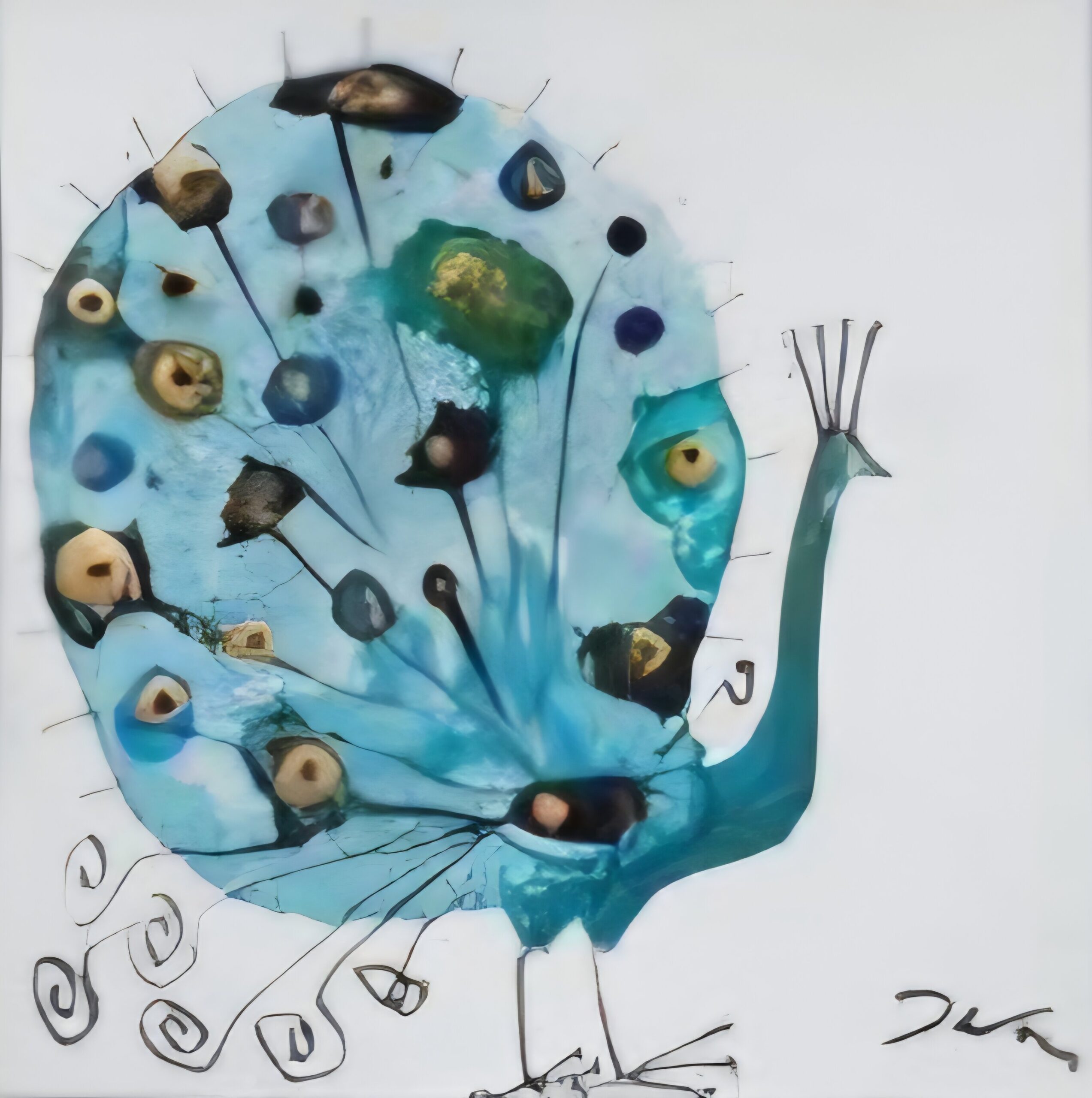 JÓZEF WILKOŃ 'Samotny Paw' technika własna, papier, 10x10cm