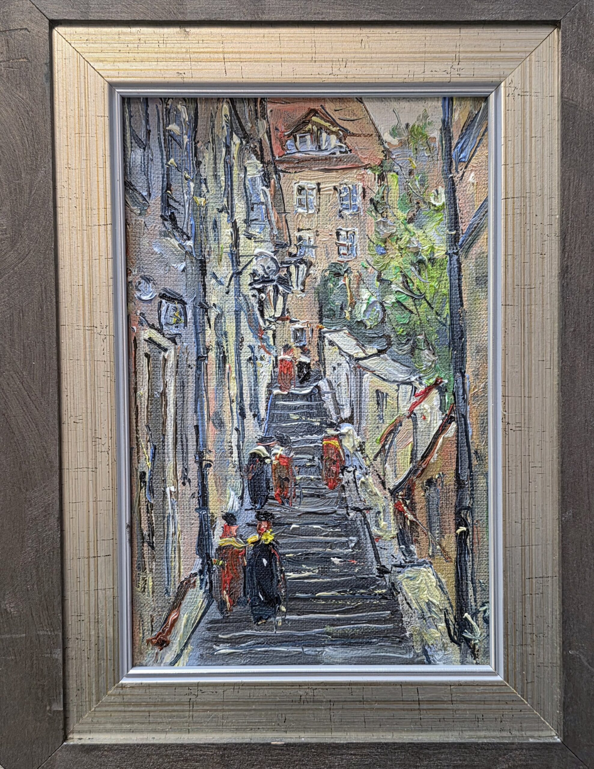 H. ZBIGNIEW WOLFF 'Warszawa Stare Miasto Kamienne Schodki', olej, płótno, 23x15cm