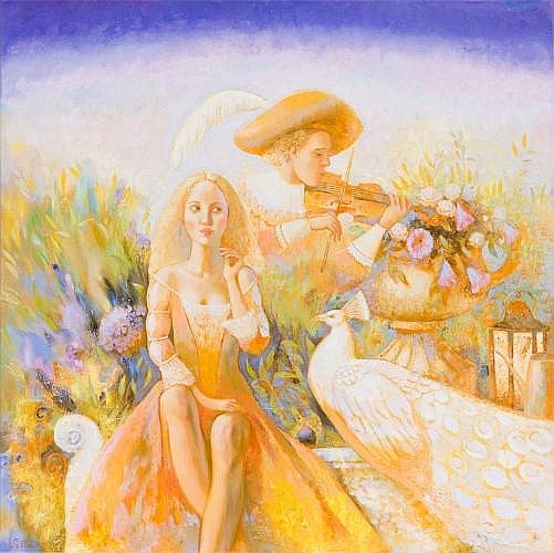 OLGA PELIPAS 'Cicha serenada', akryl, płótno 90x90cm