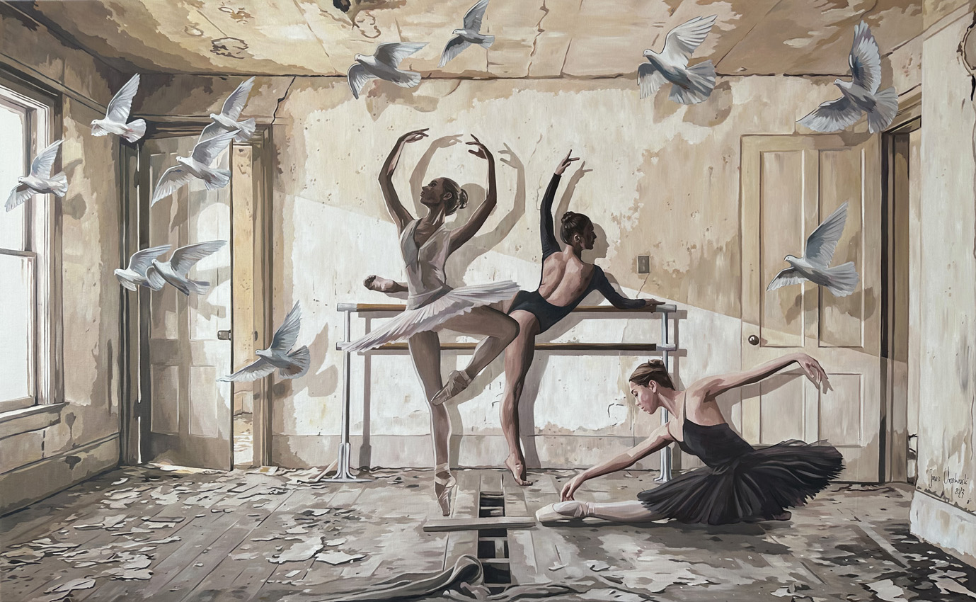 JANUSZ ORZECHOWSKI 'Ballet lesson VI', olej, płótno, 100x160cm