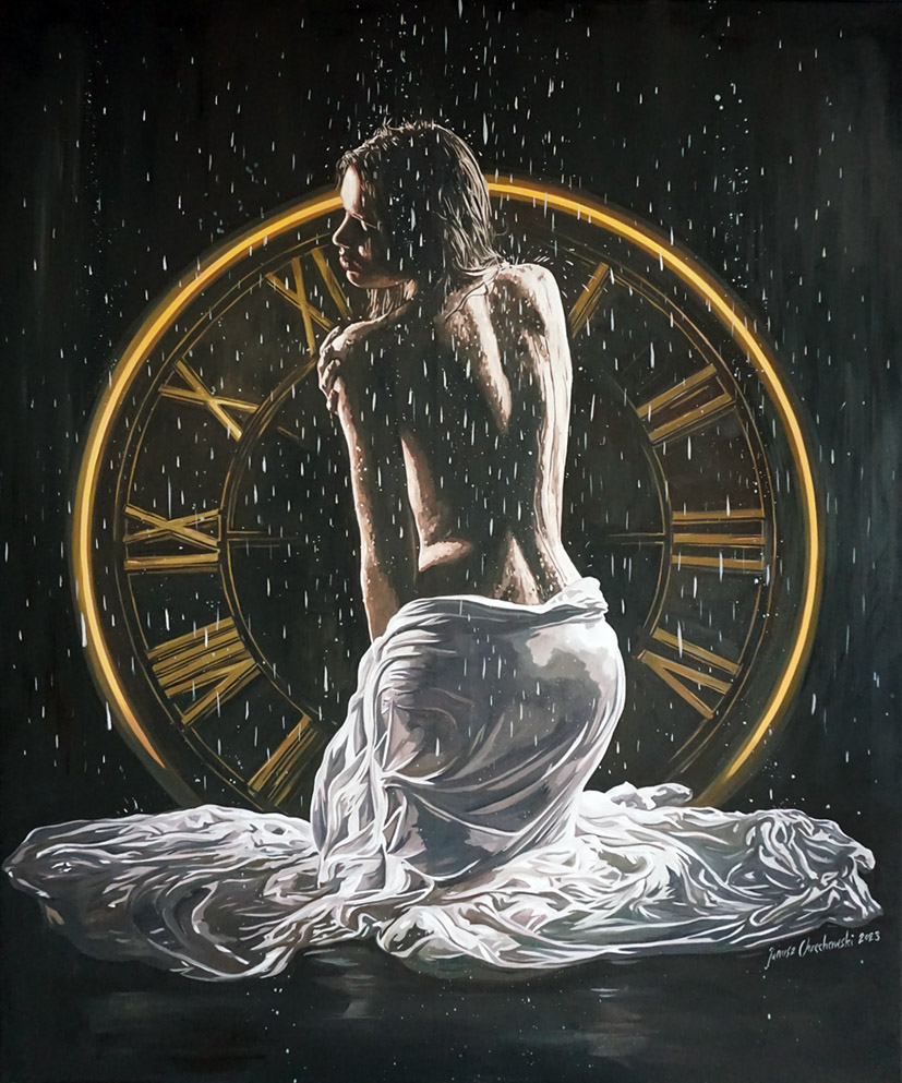 JANUSZ ORZECHOWSKI 'In the rain', olej, płótno, 100x80cm