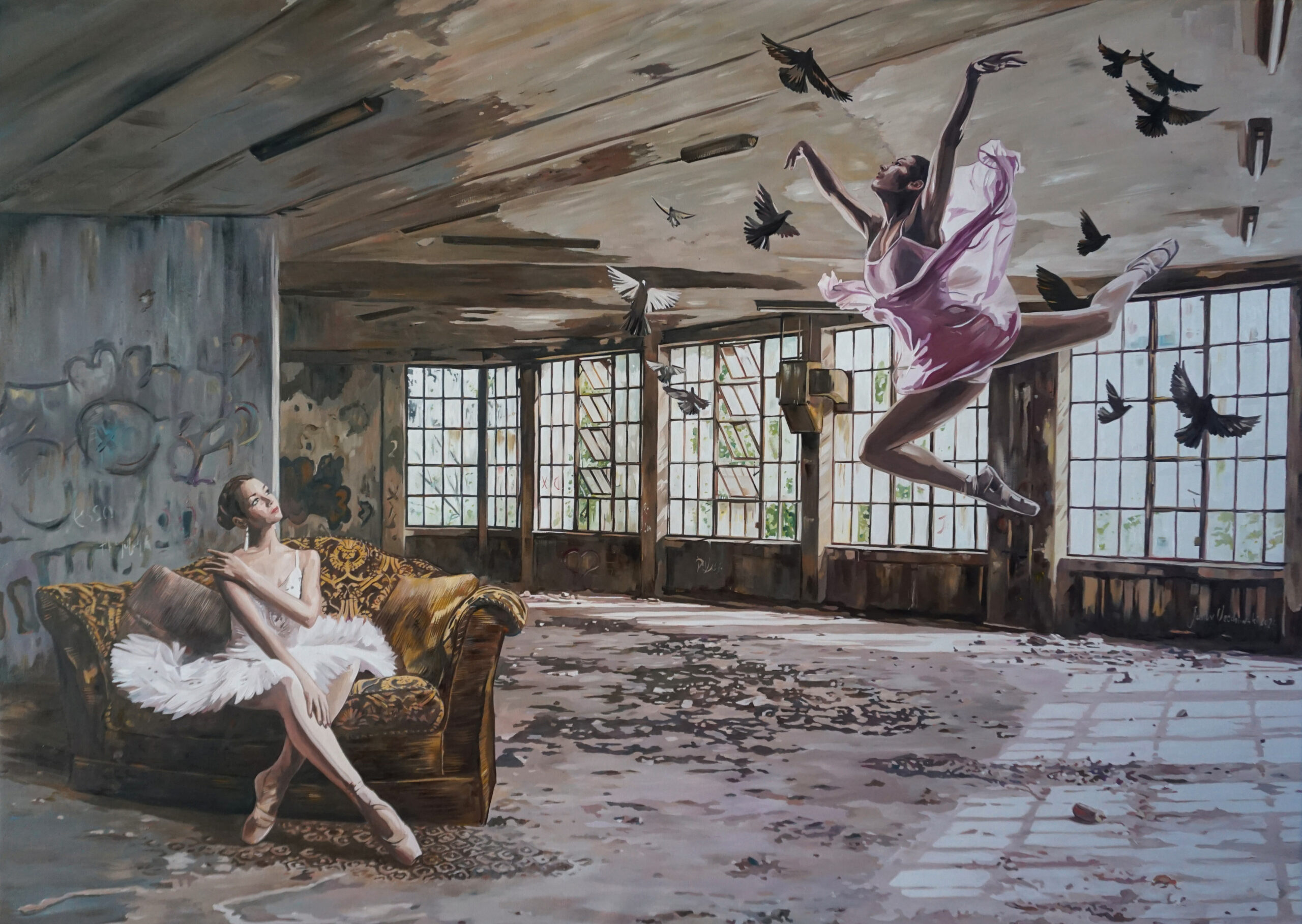JANUSZ ORZECHOWSKI 'Ballet lesson VIII', olej, płótno, 100x140cm