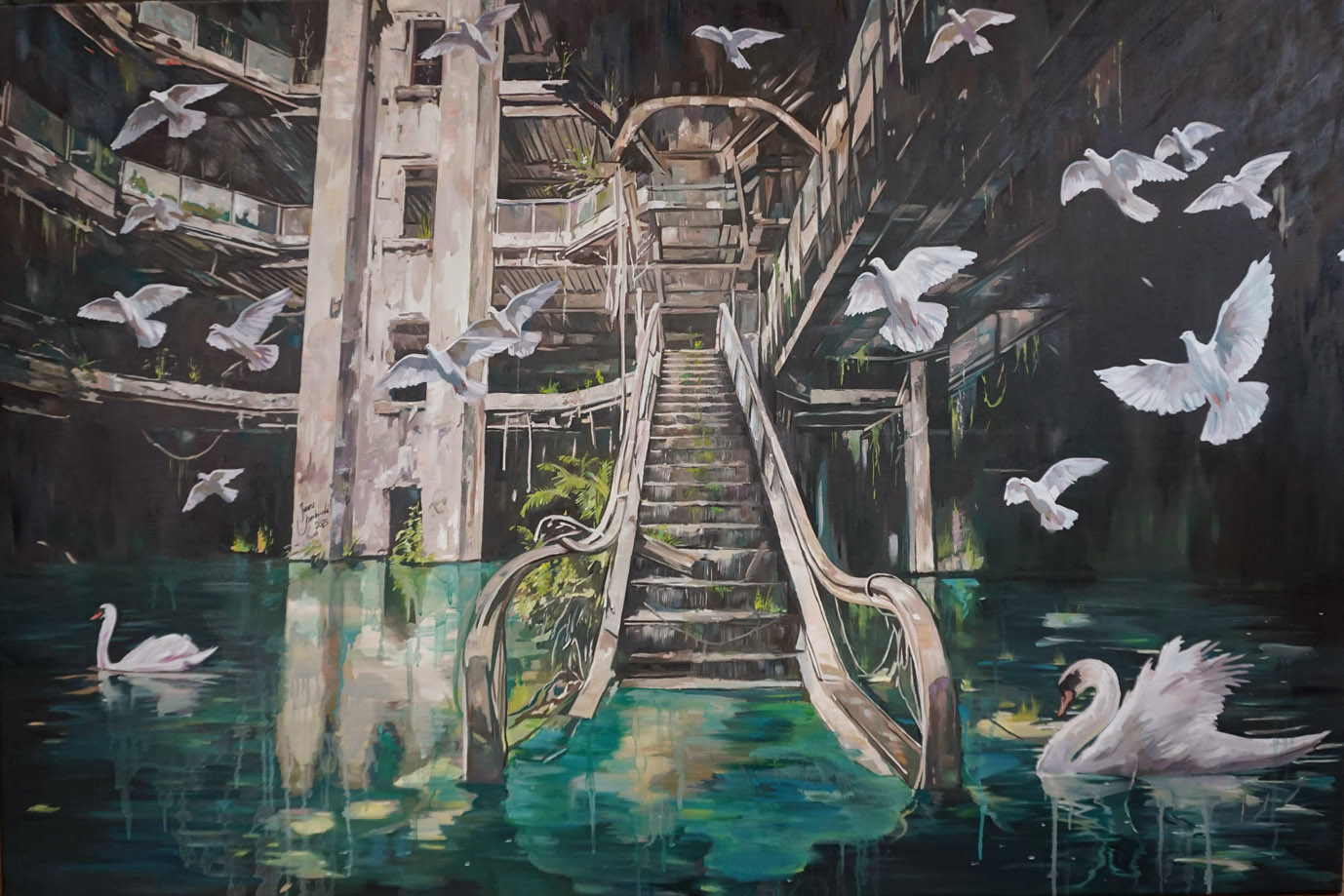 JANUSZ ORZECHOWSKI 'Trzysta siedemdziesiąt lat później', olej, płótno, 100x150cm