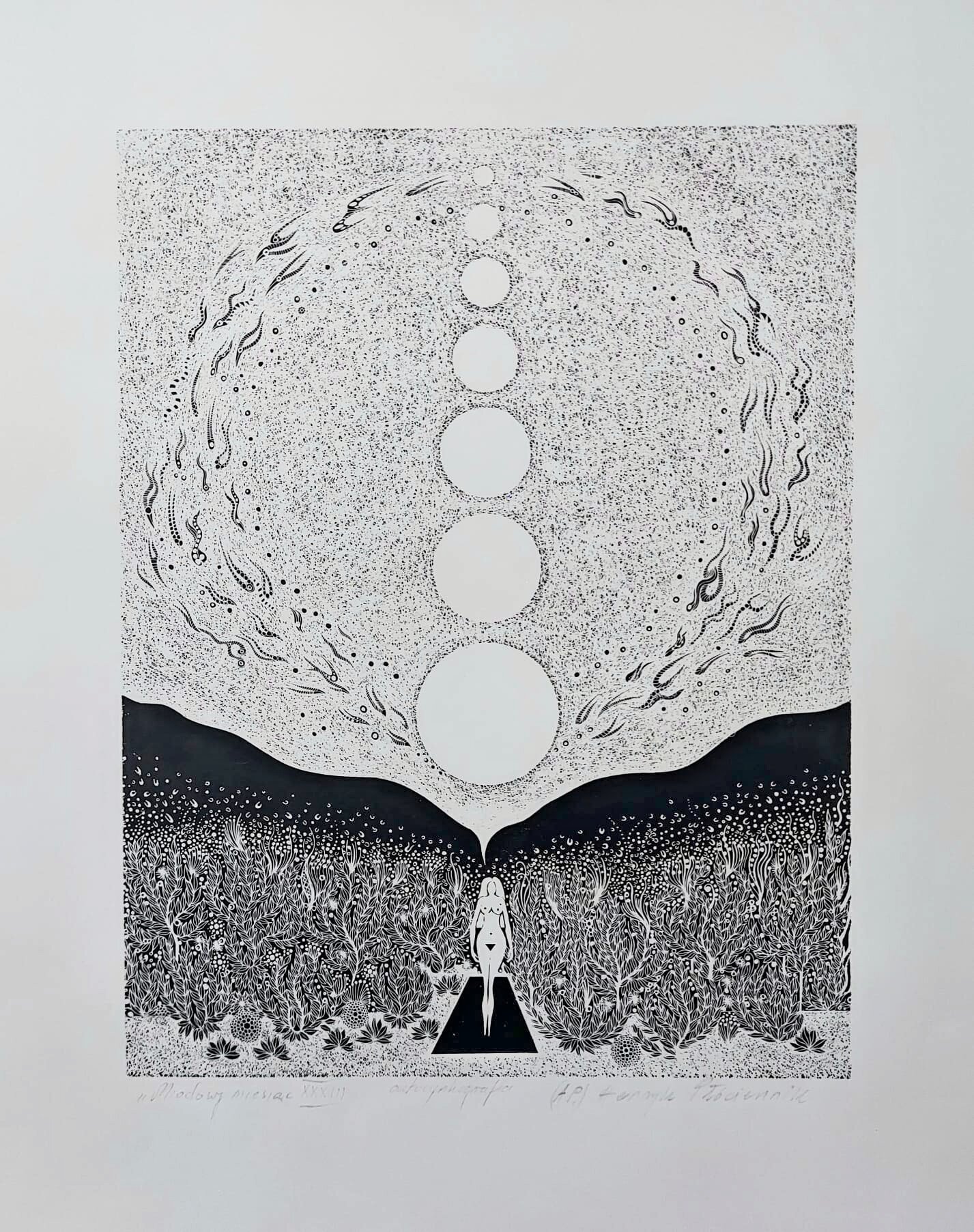 HENRYK PŁÓCIENNIK 'Miodowy Miesiąc XXXIII' autocynkografia, papier, 32x24,5cm