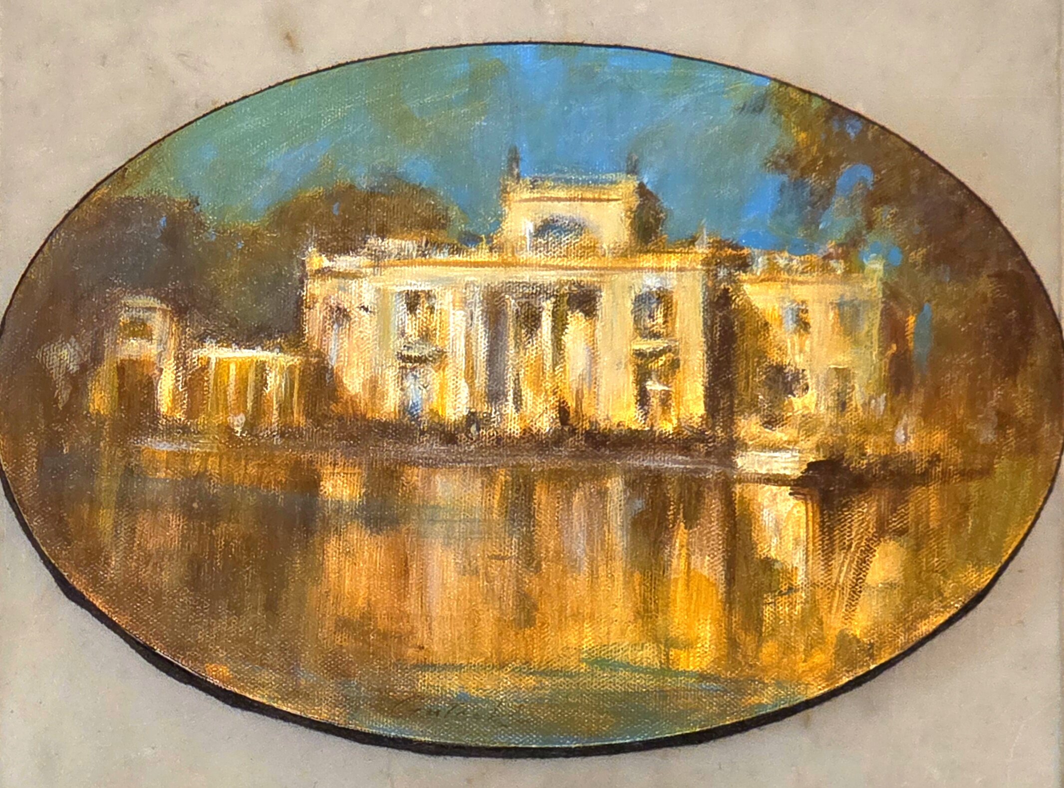 RAJMUND GAŁECKI 'Warszawa Łazienki Królewskie' akryl, płótno, 20x30cm