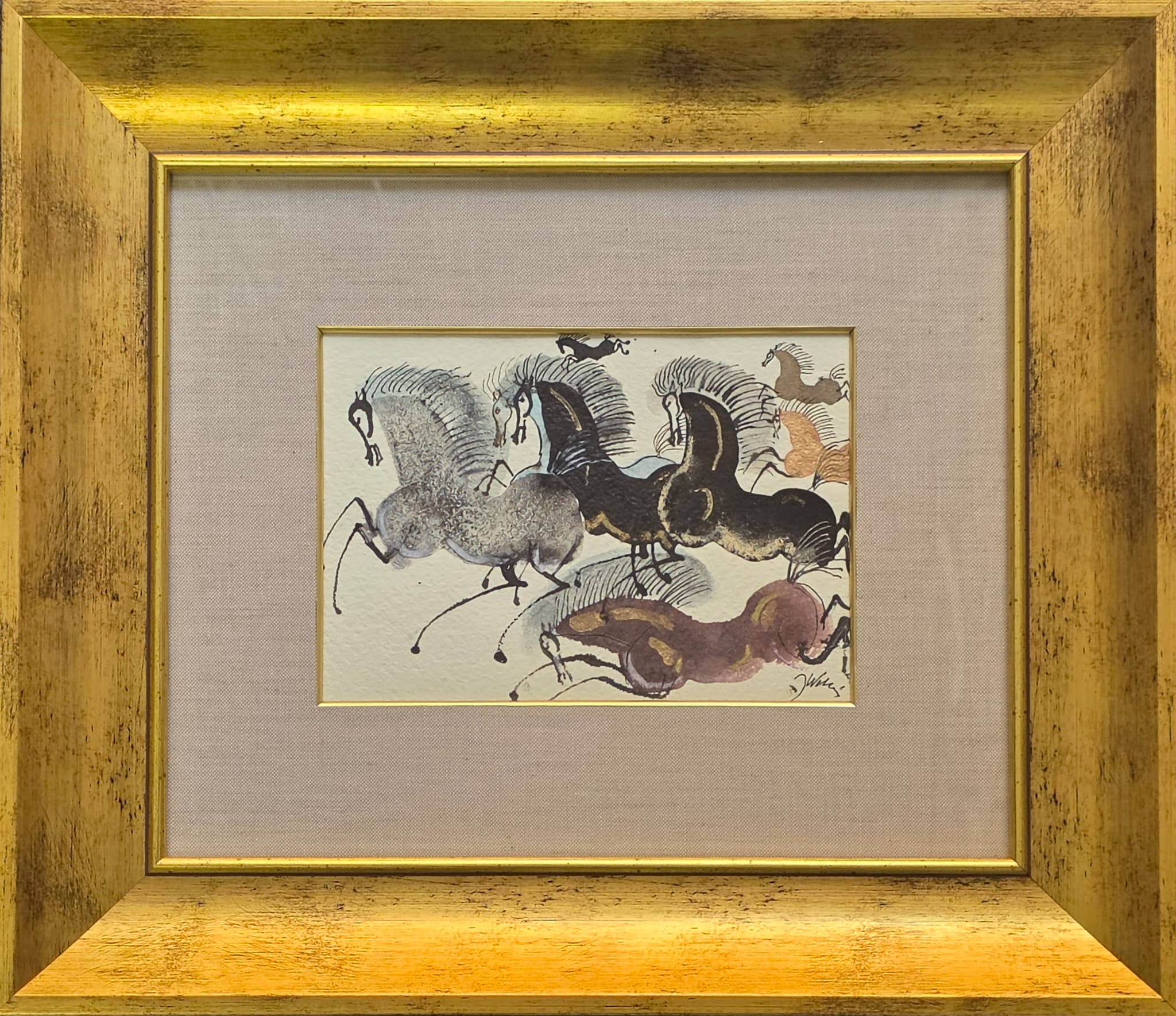 JÓZEF WILKOŃ 'Szalony tabun', technika własna, papier czerpany, 15x21cm