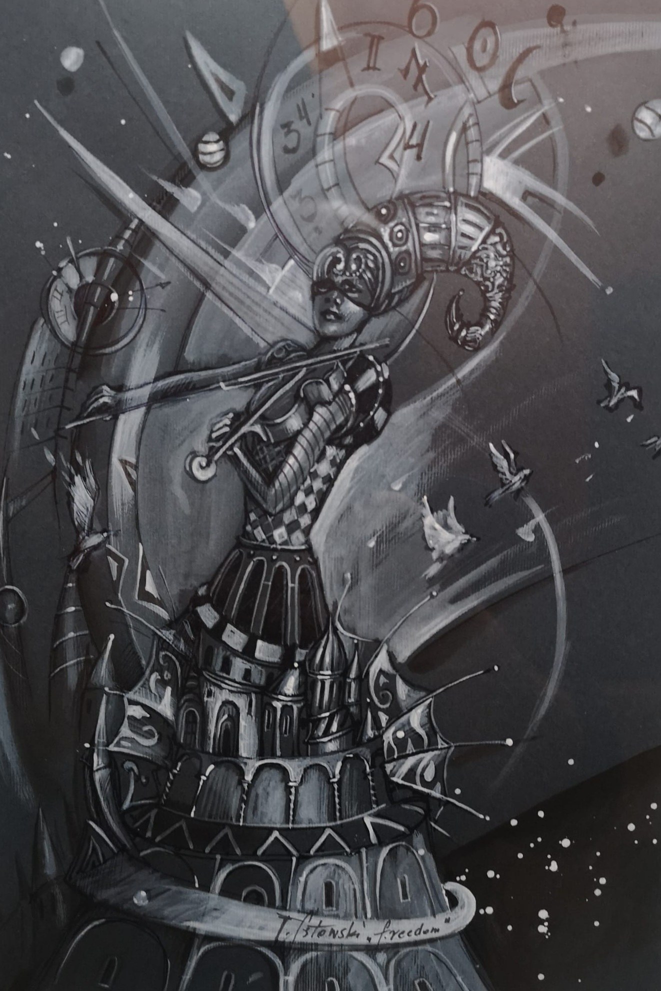 TOMASZ SĘTOWSKI 'Freedom' akwarela, piórko, karton, 20x30cm