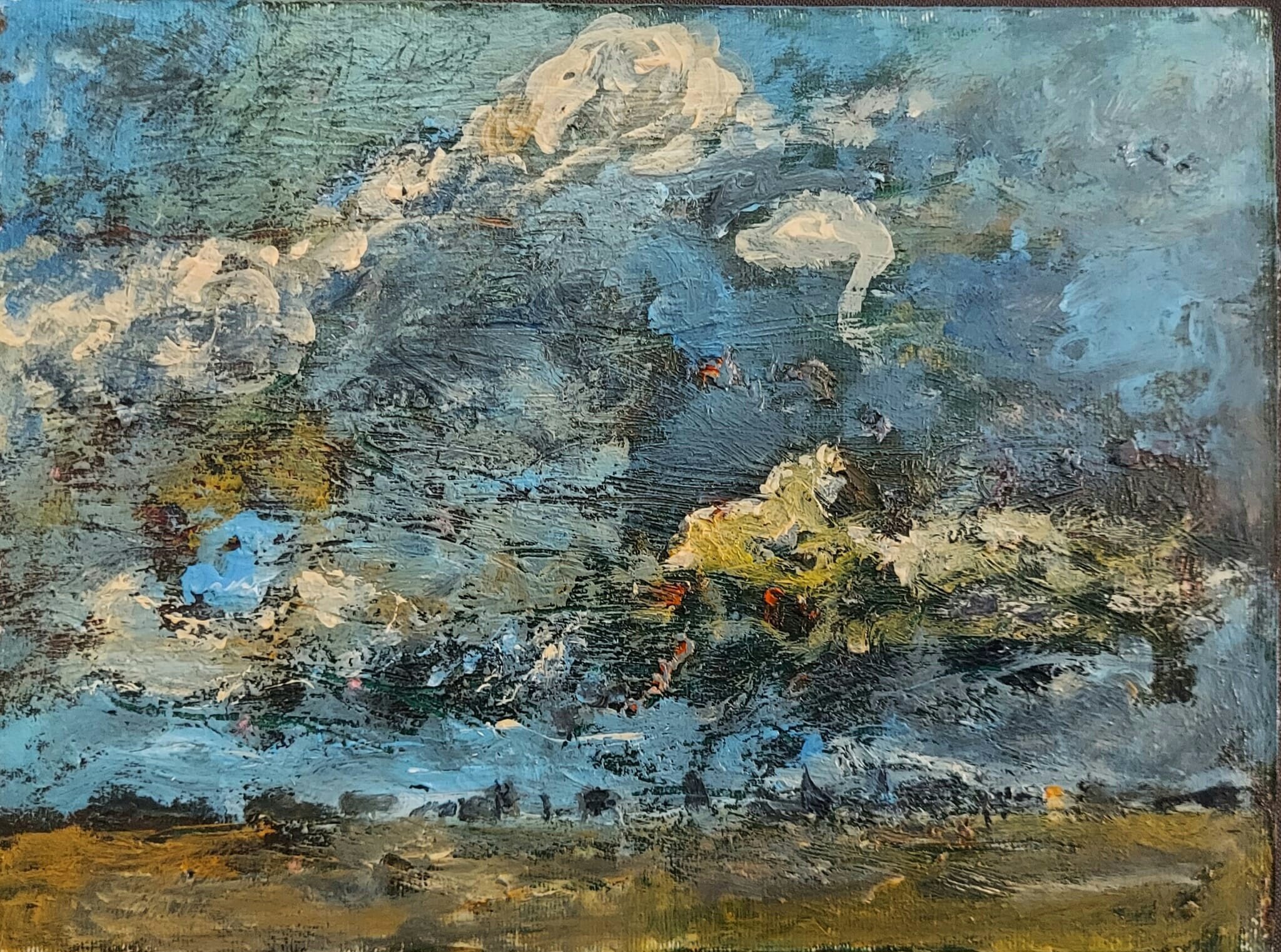 KRZYSZTOF GOCEK 'Chmury', olej, akryl, tektura, 18x24cm