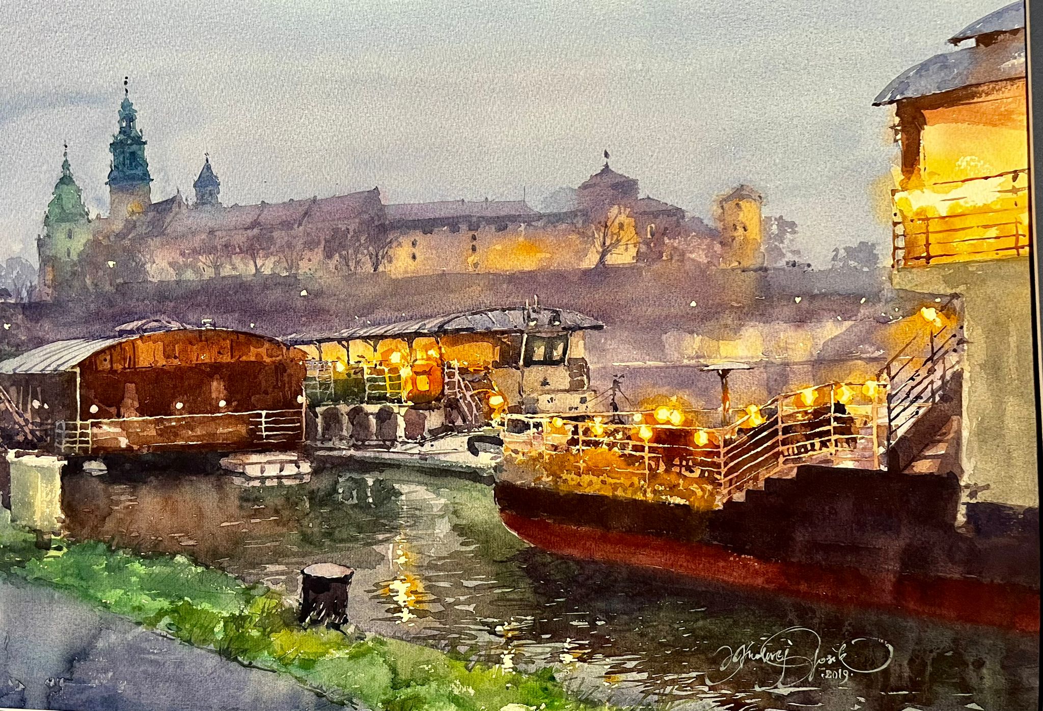 ANDRZEJ GROSIK 'Panorama Krakowa', akwarela, papier, 52x72cm