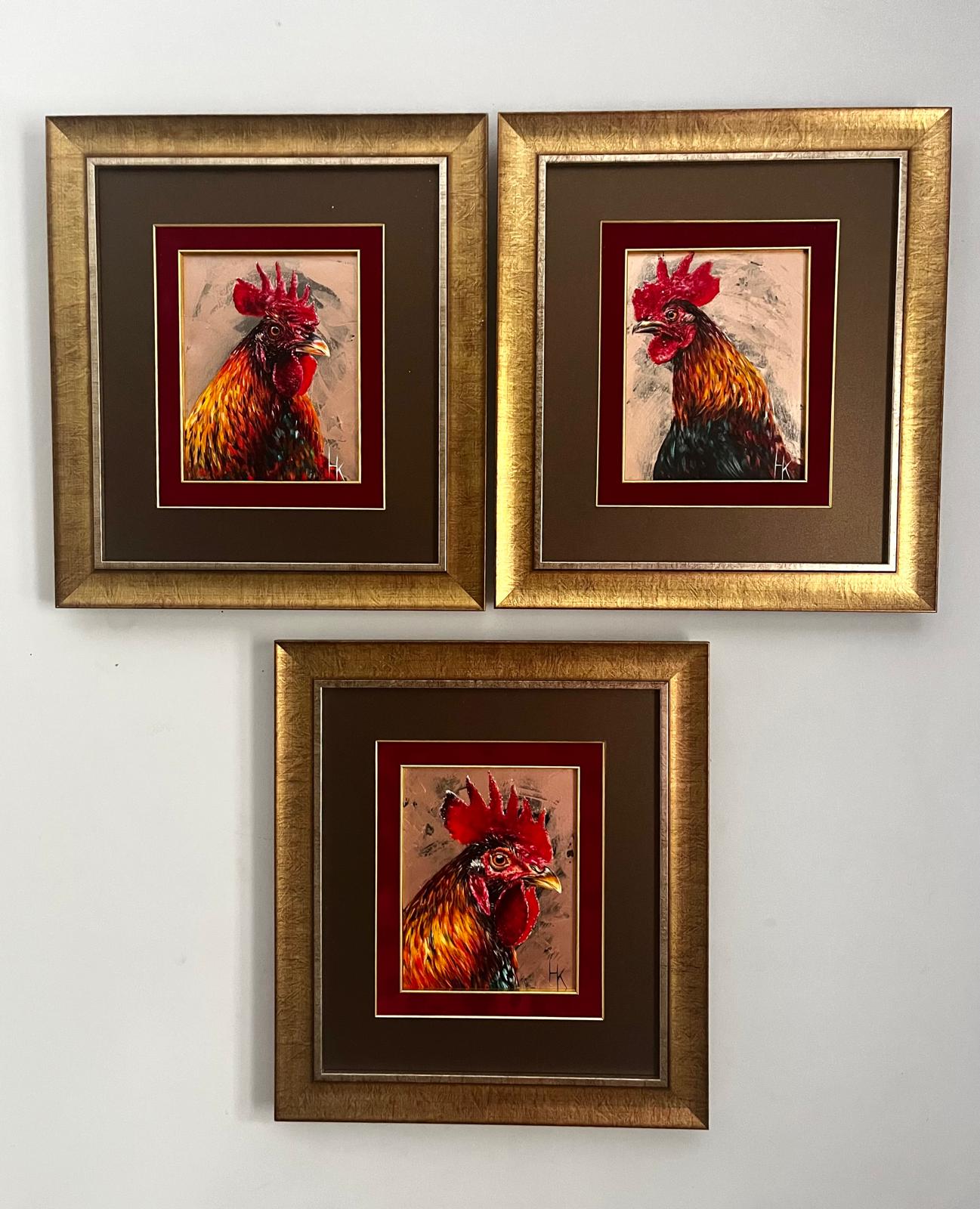 HRYSTYNA HLADKA 'Red Rooster - tryptyk ', akryl, płótno, 3* 25x20cm