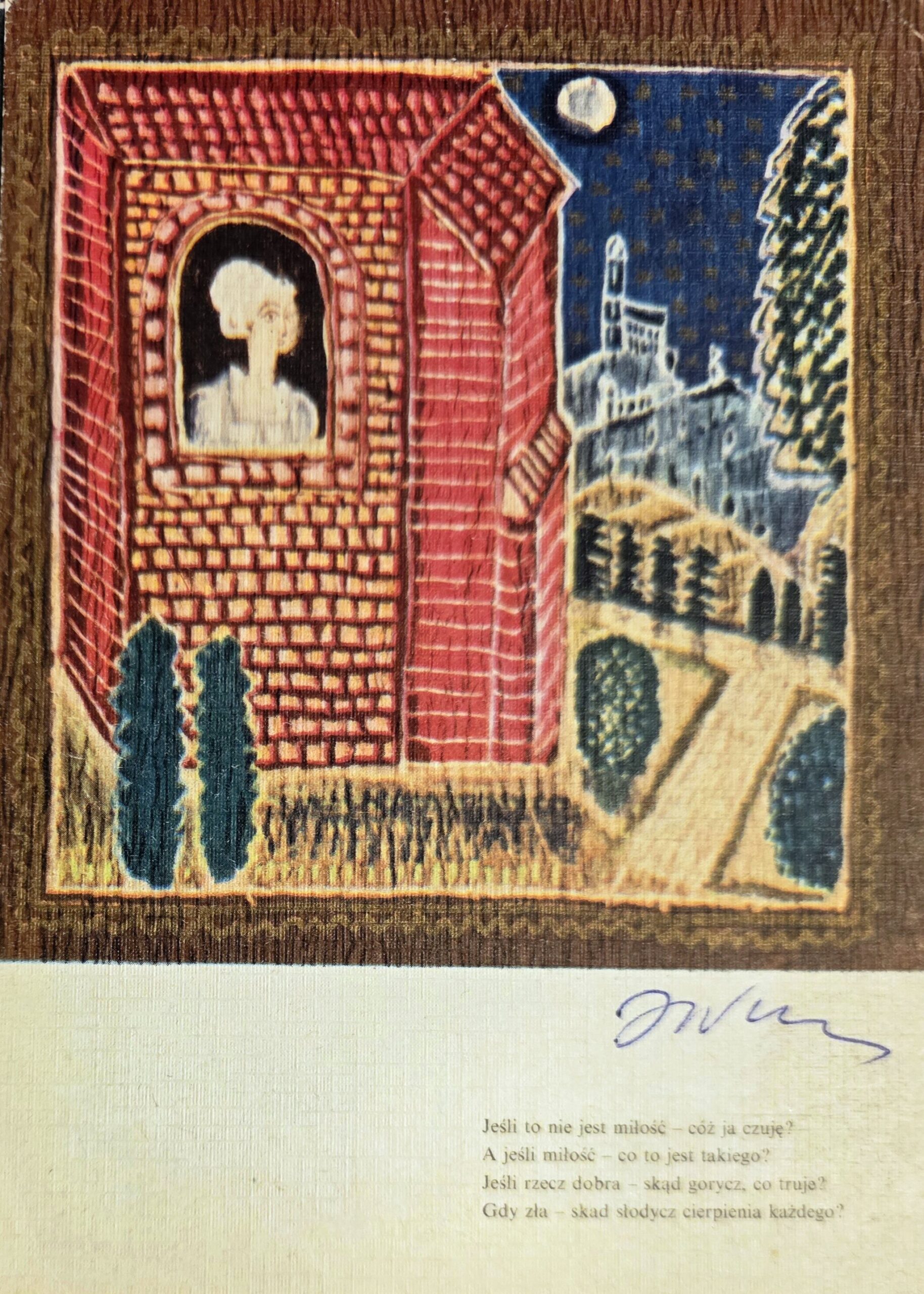 JÓZEF WILKOŃ 'Sonet - S'AMOR NON E' Francesco Petrarca', Pocztówka (sygnowana przez artystę) Wyd: Ruch rok 1971