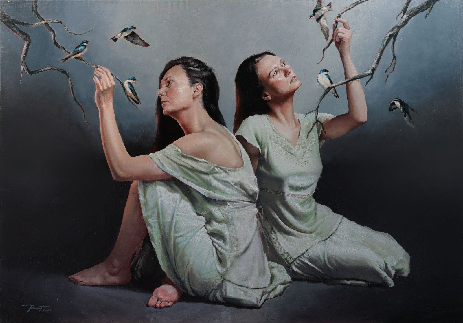 PAWEŁ KARDIS 'Dwie dziewczyny', akryl, płótno, 50x90cm