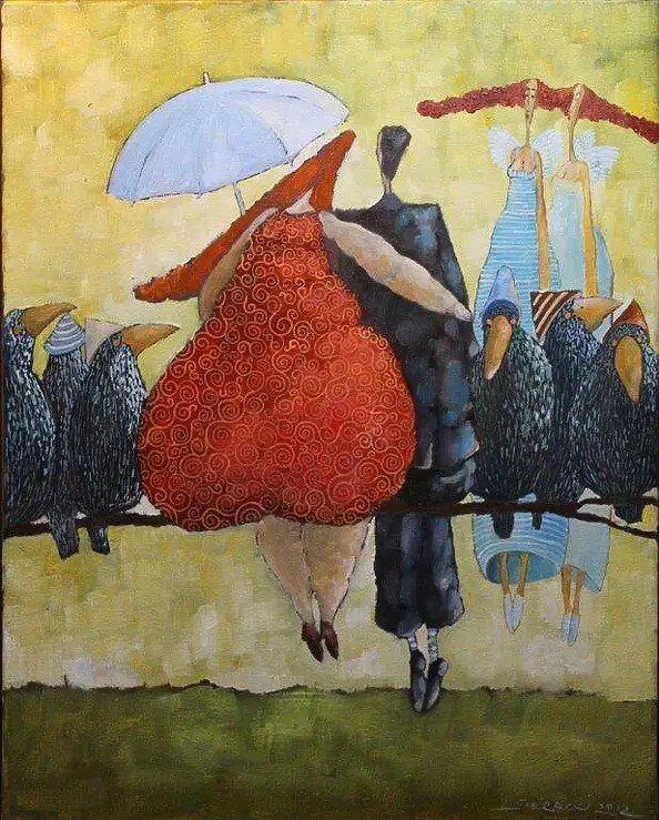 JAROSŁAW LUTERACKI 'Kruki Mruki' 2012, akryl, płótno, 50x40cm