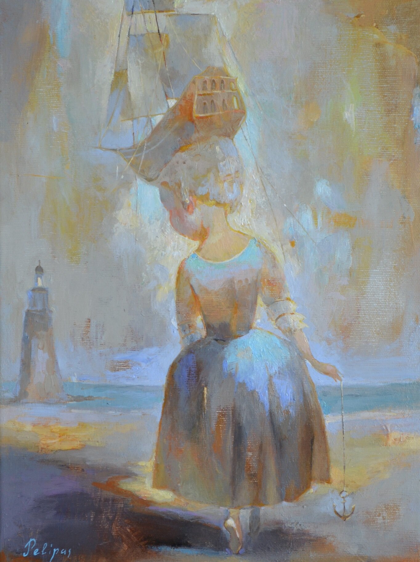 OLGA PELIPAS 'Kotwica', akryl, płótno 40x30cm