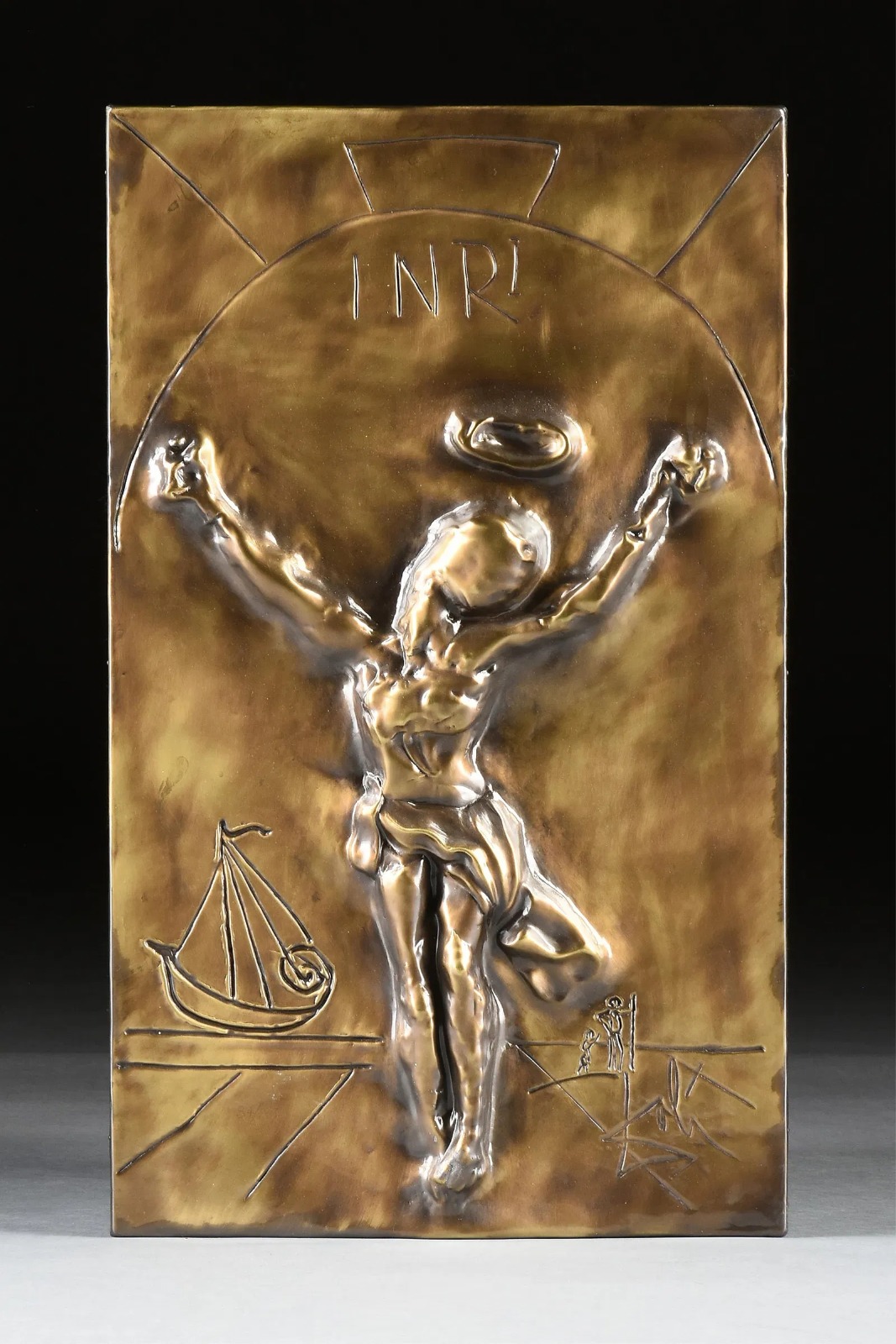 SALVADOR DALI 'Chrystus św. Jana od Krzyża', wytłoczona płaskorzeźba z pełnego brązu, 81,5x49,5cm - obrazek 2