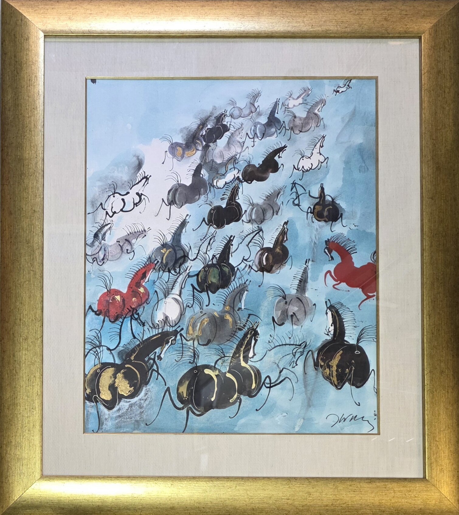 JÓZEF WILKOŃ 'Tabun rozpędzony' technika własna, 65x50cm