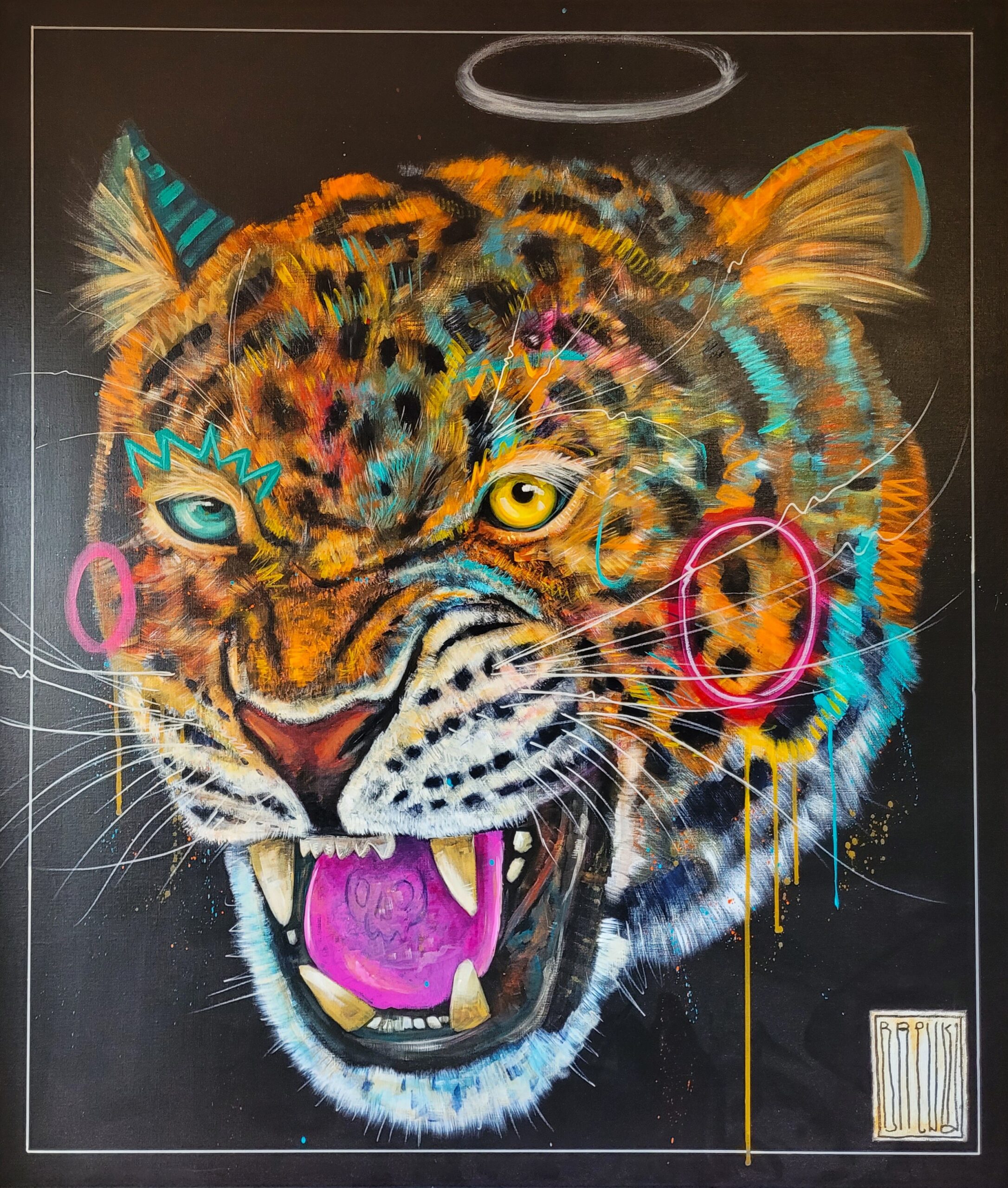 WOJCIECH BREWKA 'It wasn’t me' akryl, płótno, średnica 120x100cm