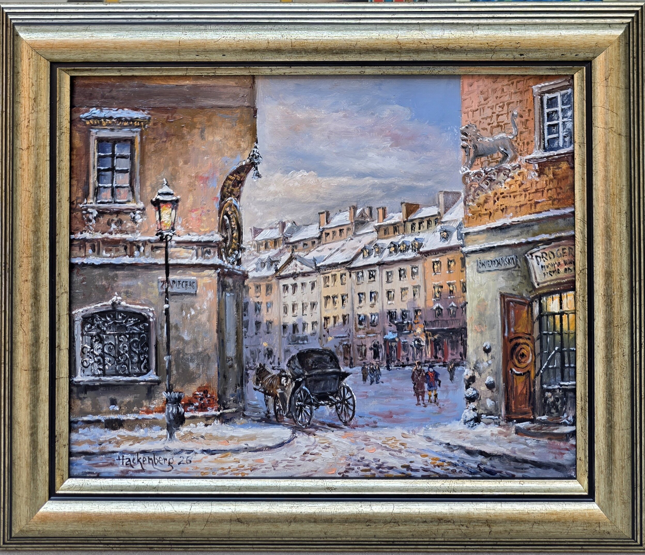WITOLD HACKENBERG 'Warszawa Stare Miasto-Zapiecek', olej, płótno, 24x30cm
